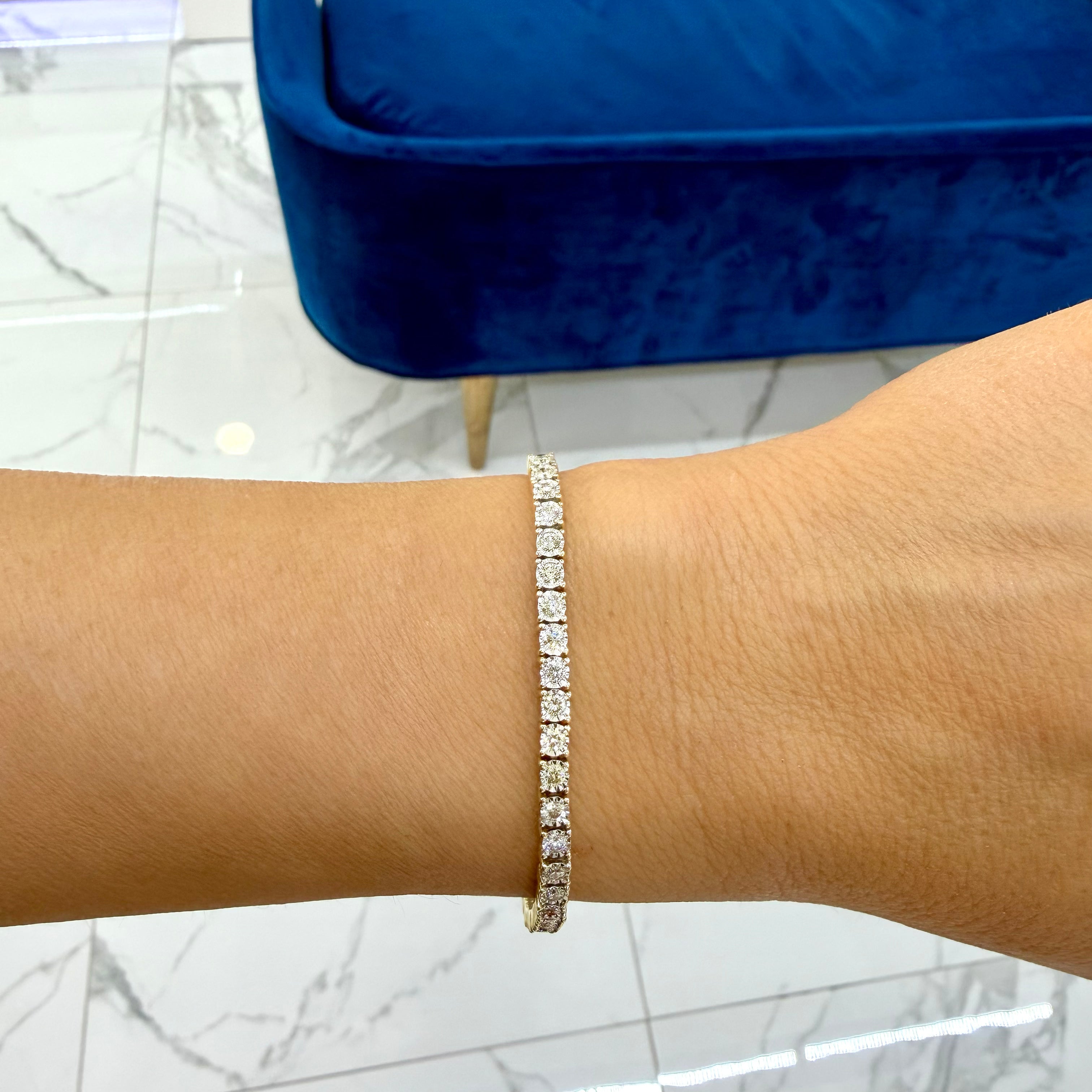 Men's 10K Yellow Gold 3.54ct Illusion Setting Diamond Tennis Bracelet