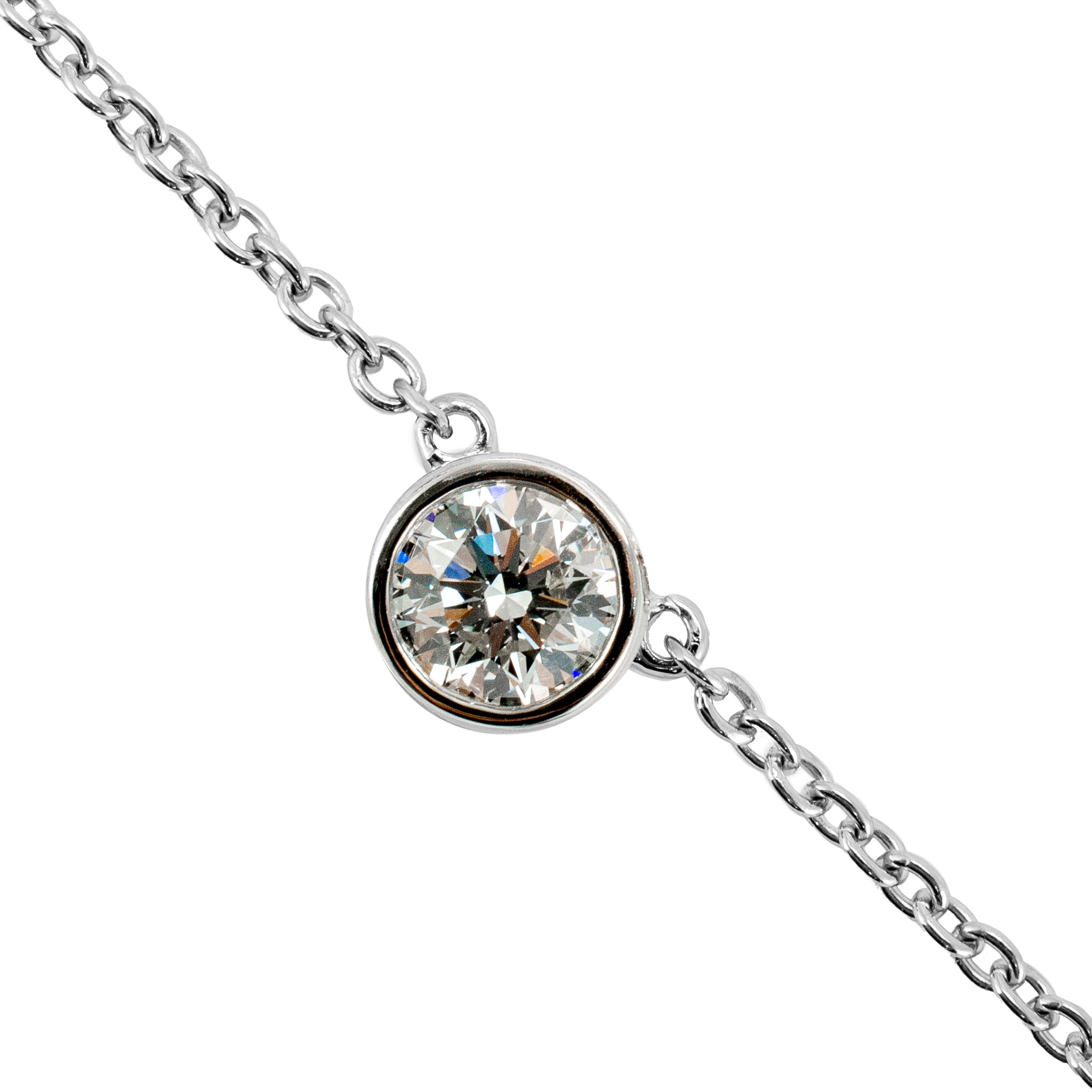 Ladies 14K White Gold 1.03ct Bezel Set Round Diamond Solitaire Pendant Necklace
