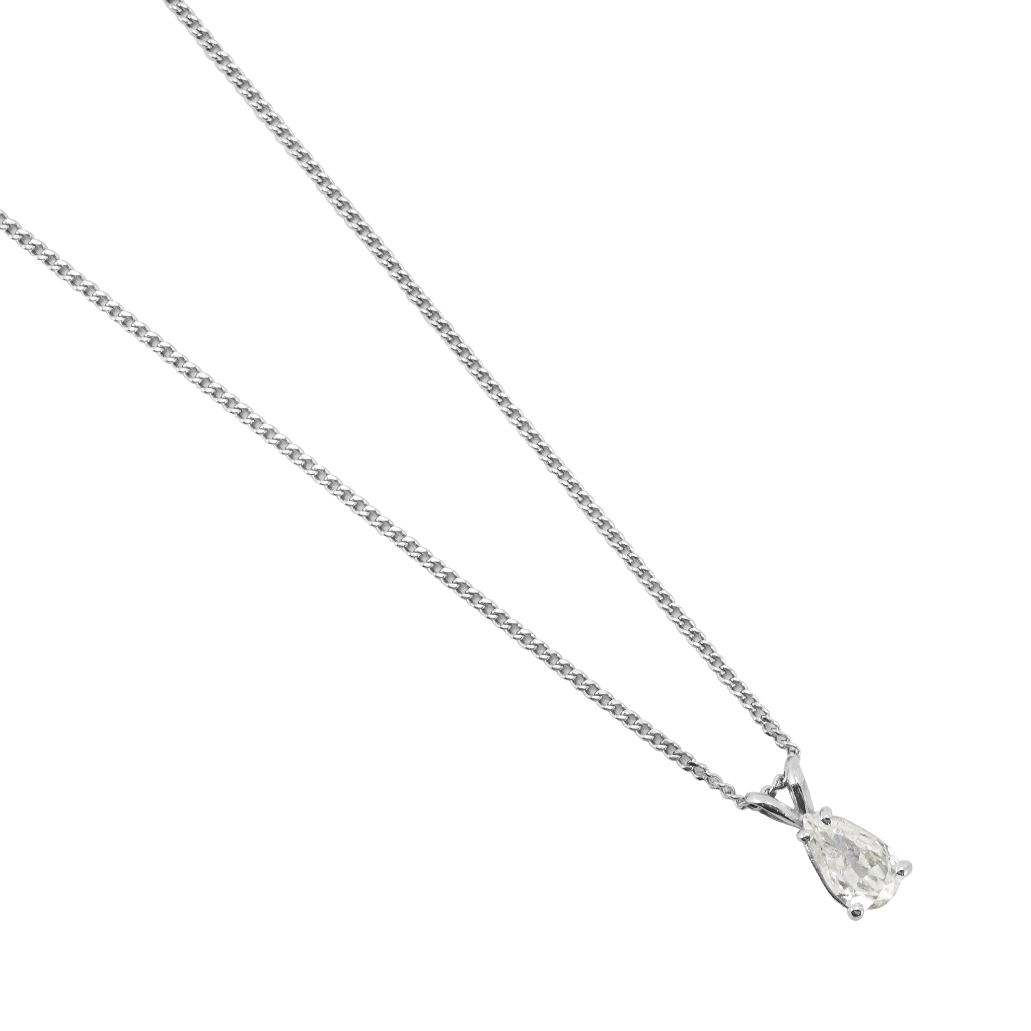 14K White Gold Antique Cut 0.50ct Pear Shape Diamond Solitaire Pendant Necklace