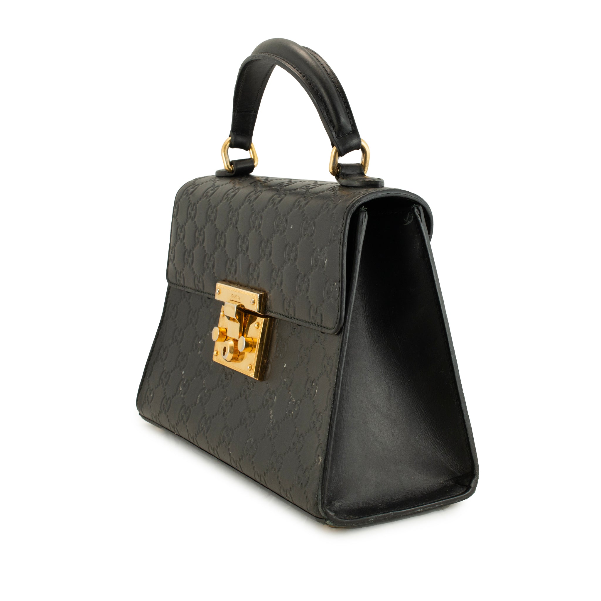 Gucci Gg Signature Black Gold-Hardware Padlock Top Handle Bag