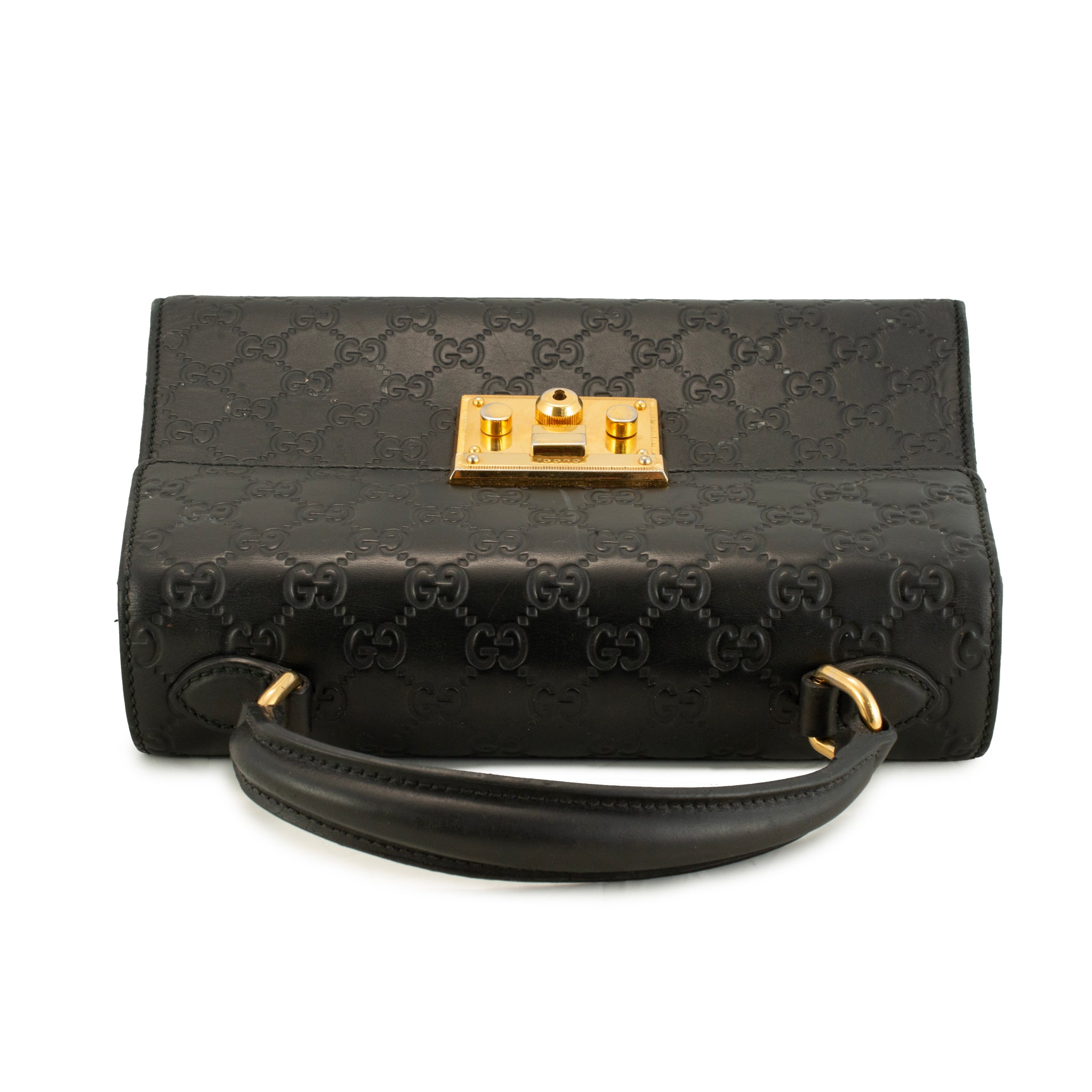 Gucci Gg Signature Black Gold-Hardware Padlock Top Handle Bag