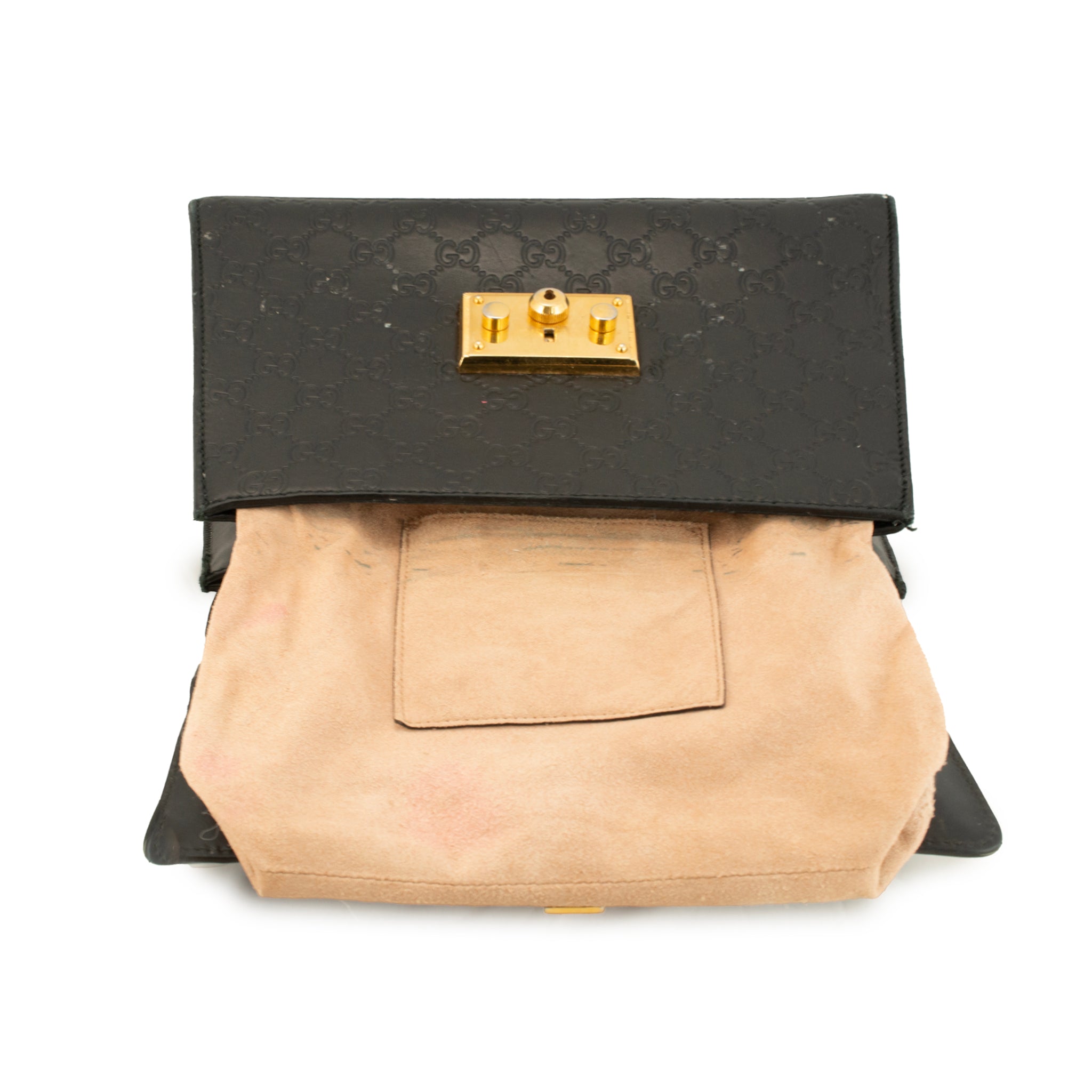 Gucci Gg Signature Black Gold-Hardware Padlock Top Handle Bag