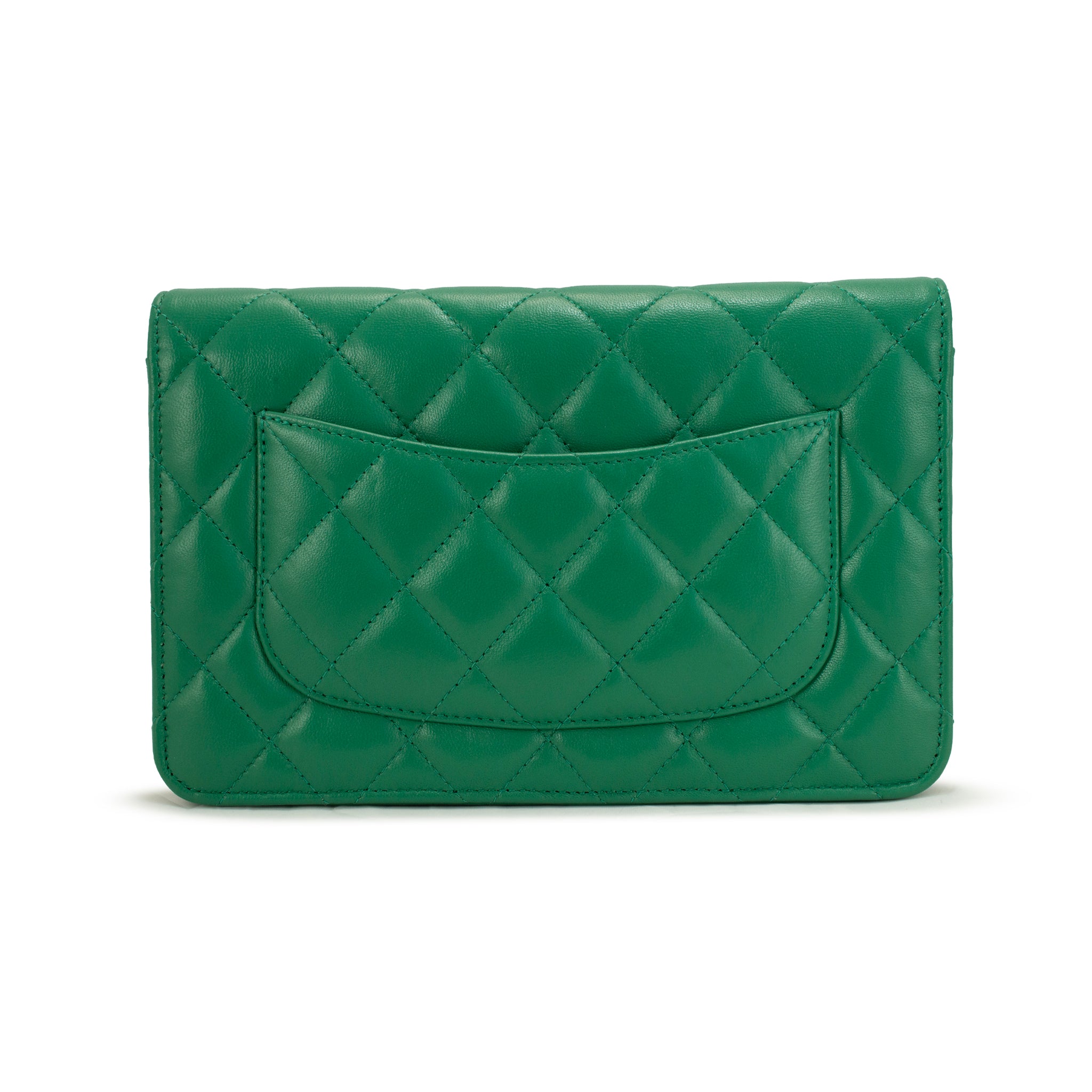 Chanel Classic Quilted Green Lambskin Wallet on Chain With Gold Hardware Bag