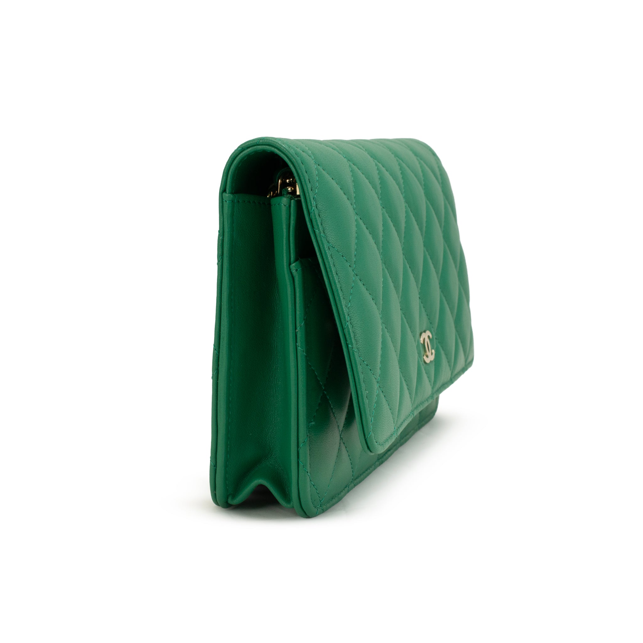 Chanel Classic Quilted Green Lambskin Wallet on Chain With Gold Hardware Bag