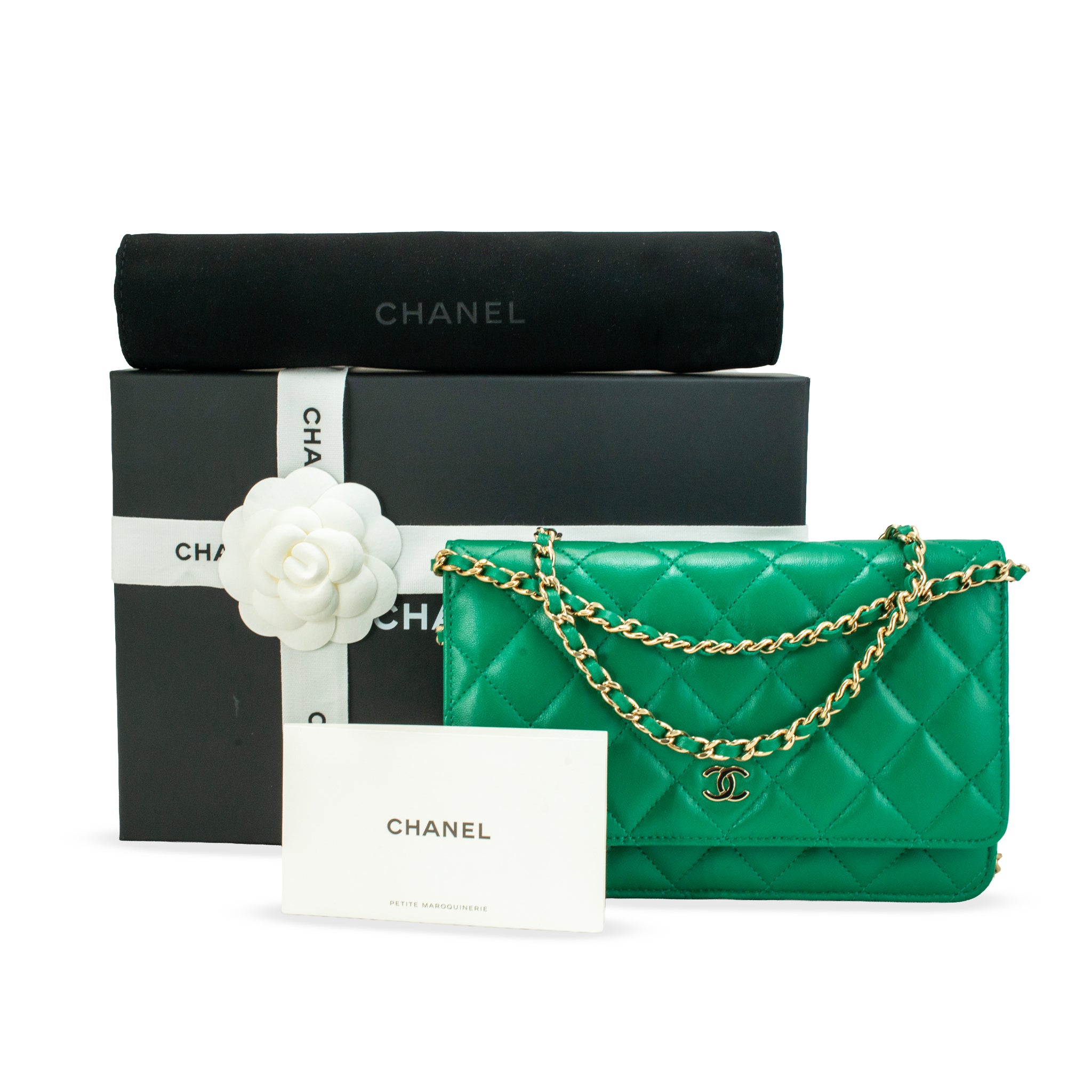 Chanel Classic Quilted Green Lambskin Wallet on Chain With Gold Hardware Bag