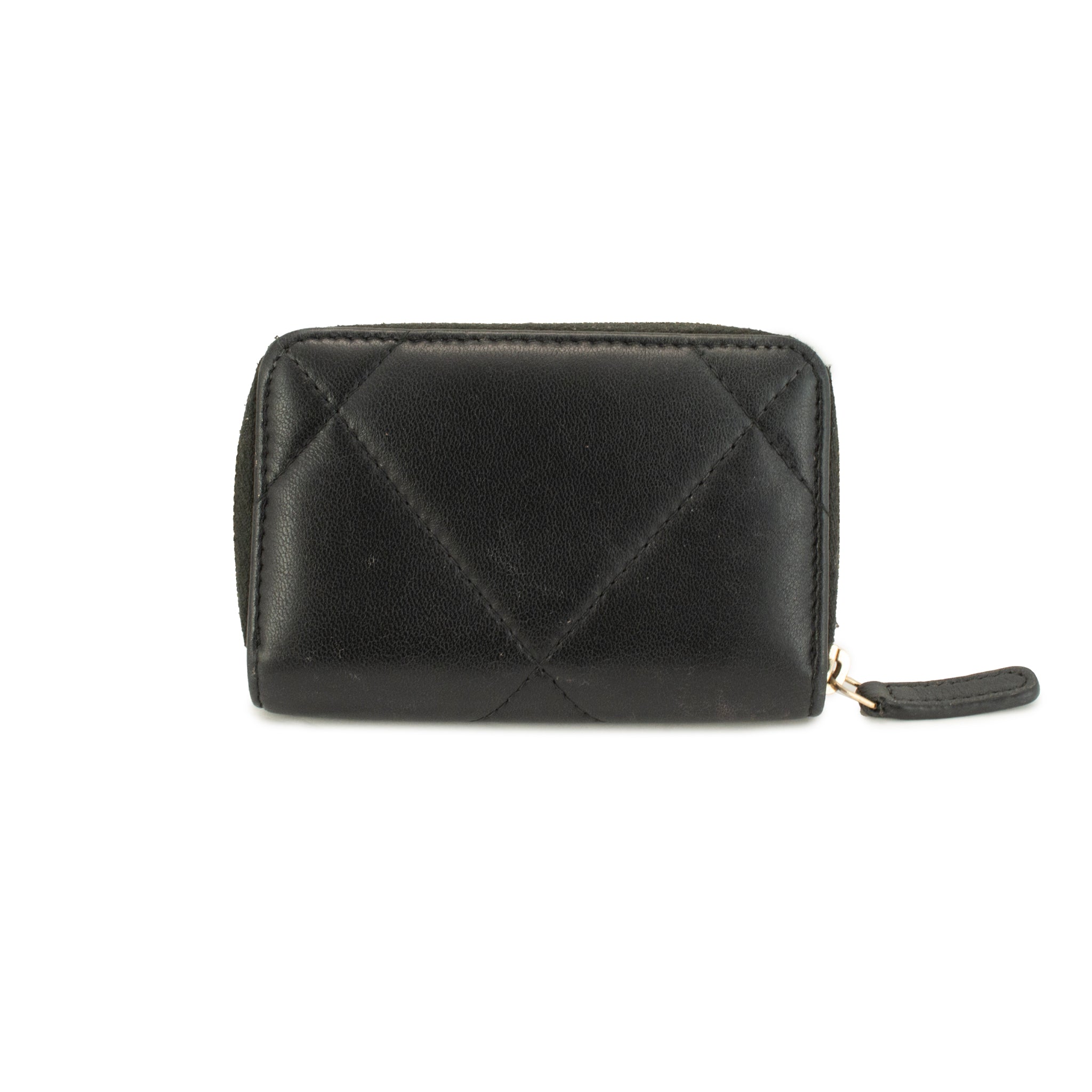 Chanel Lambskin Black Quilted Chanel 19 Zip Around Purse Wallet Bag