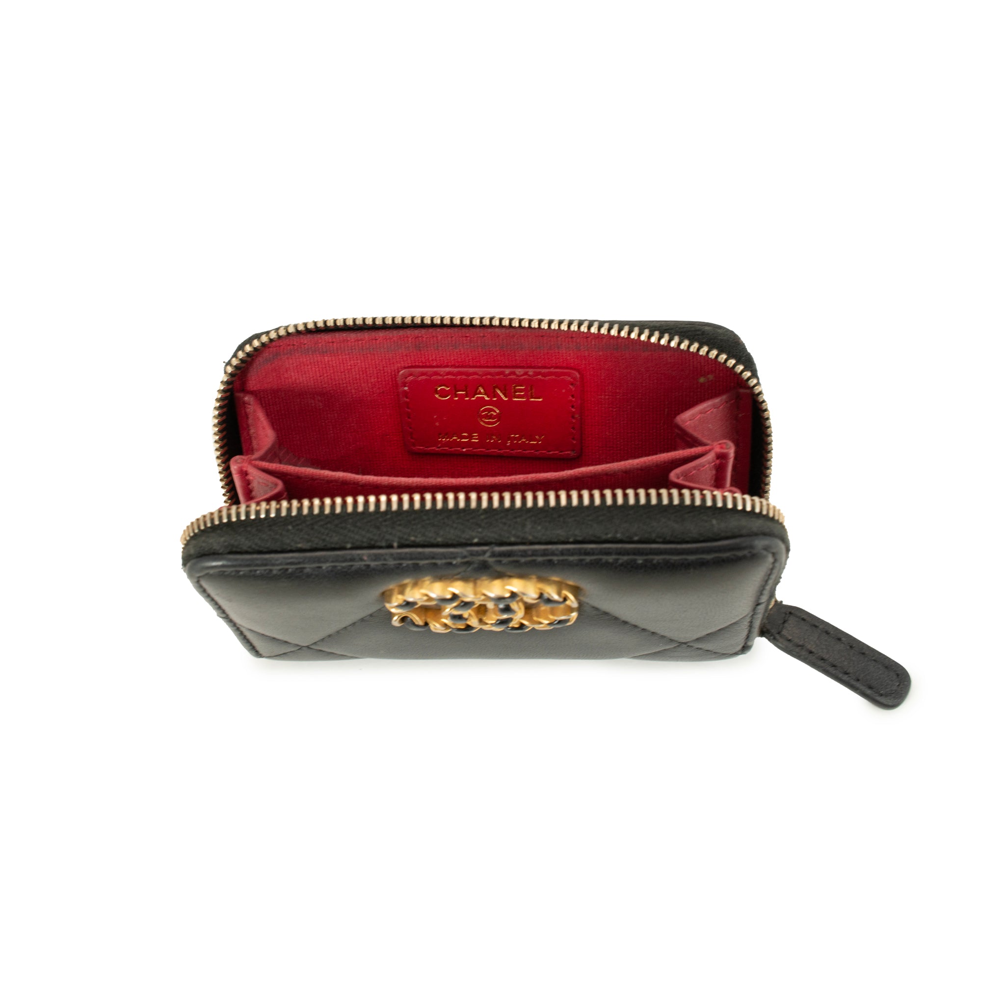 Chanel Lambskin Black Quilted Chanel 19 Zip Around Purse Wallet Bag