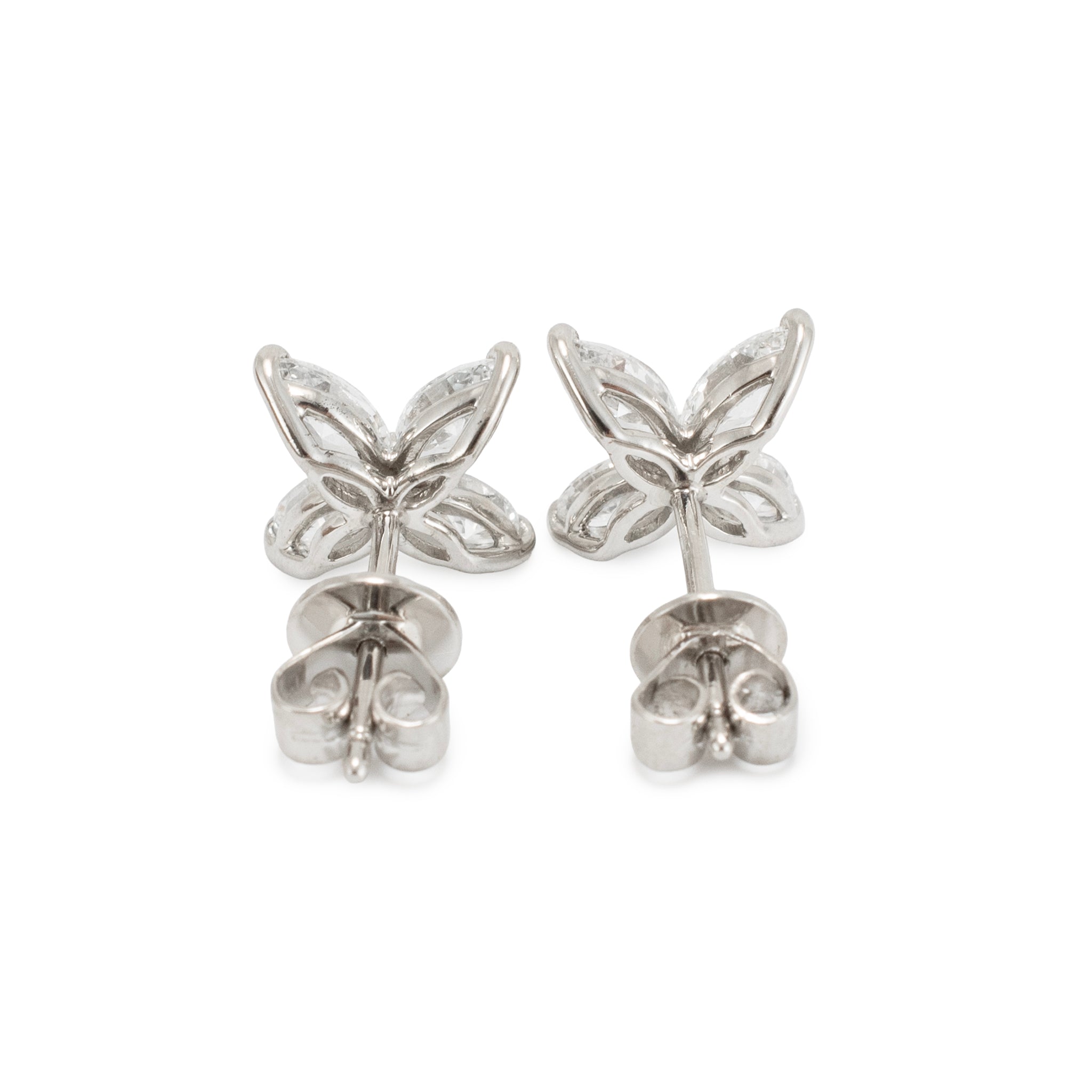 Ladies 950 Platinum 1.25ct Diamond Marquise Floral Flower Stud Earrings