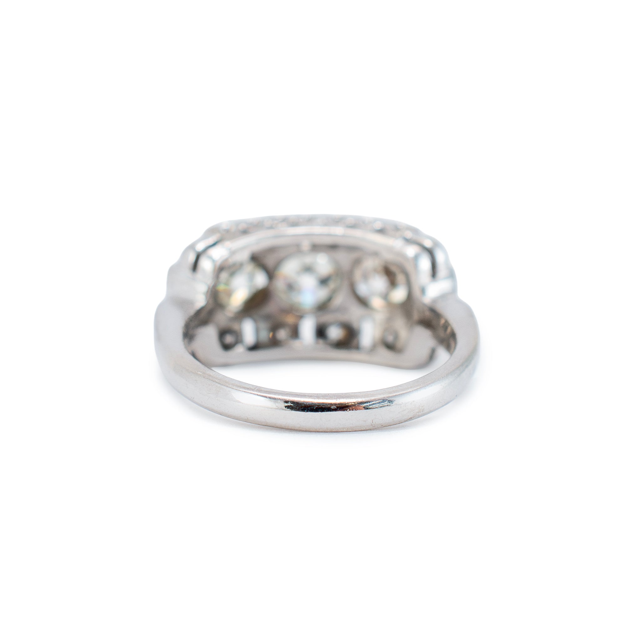 Antique Platinum 1.78ct Old European Cut Diamond Three Stone Engagement Ring