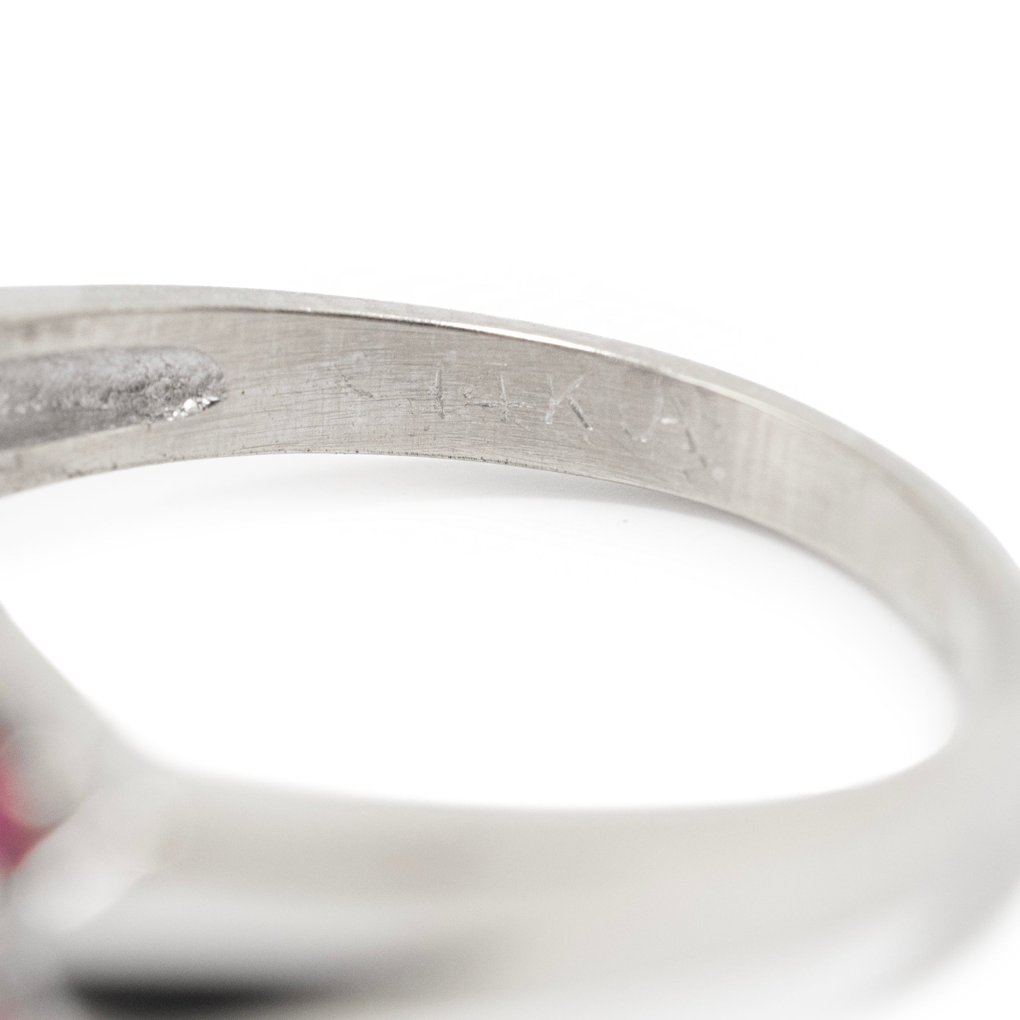 Antique 14K White Gold 1.33ctw Old Cut Diamond Ruby Three Stone Cocktail Ring
