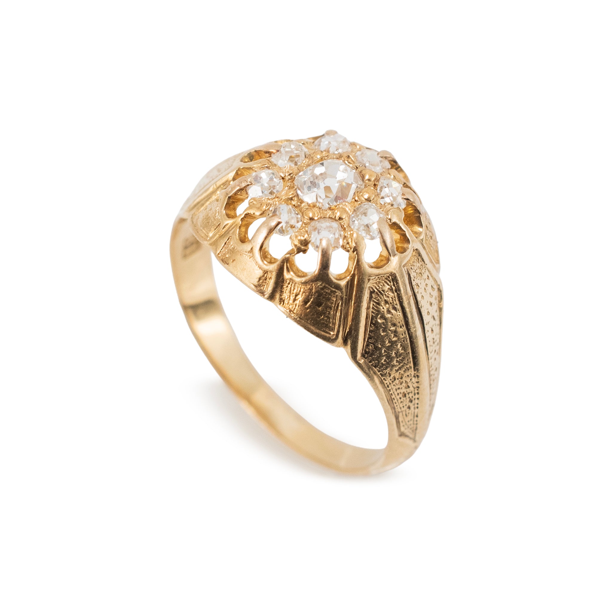 Antique Victorian 18K Yellow Gold 0.56ct Old Cut Diamond Cluster Engagement Ring