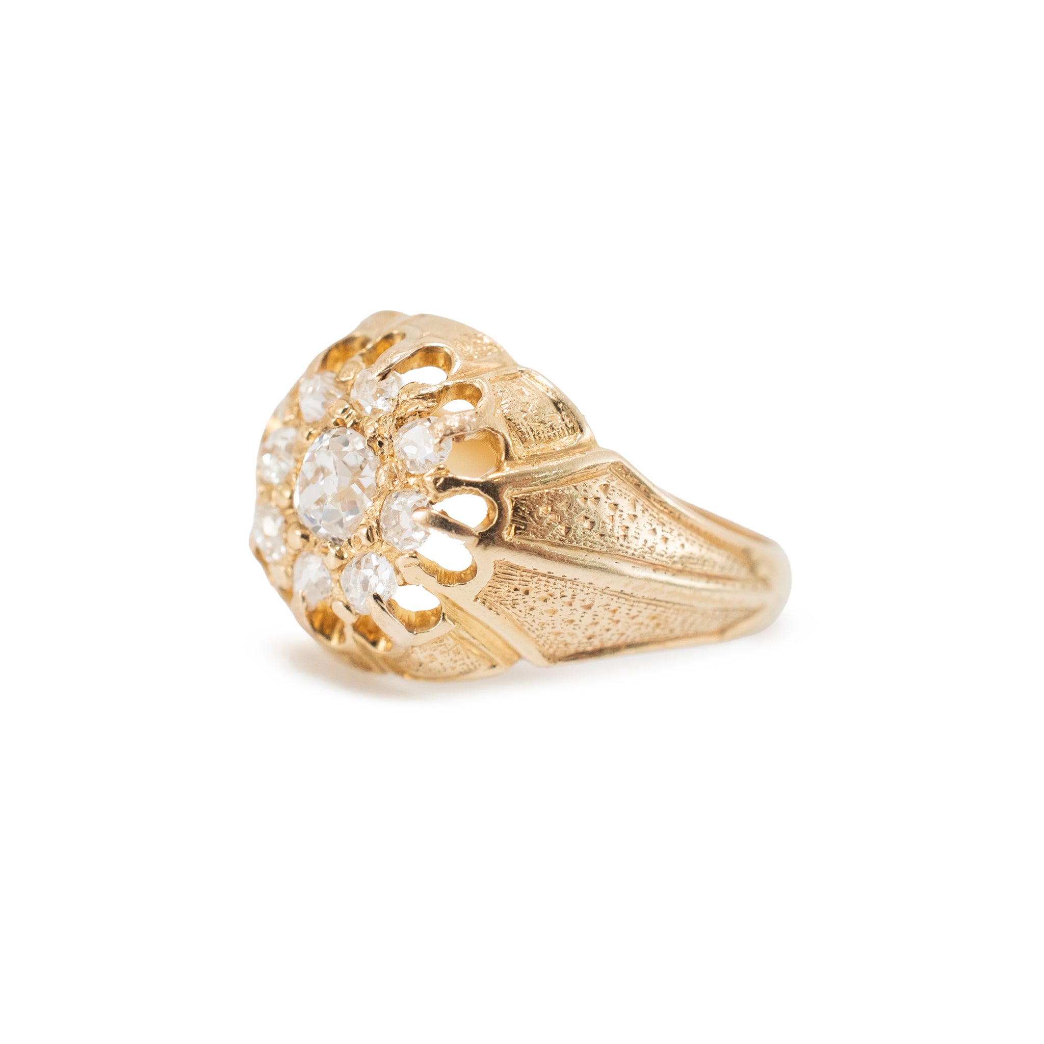 Antique Victorian 18K Yellow Gold 0.56ct Old Cut Diamond Cluster Engagement Ring