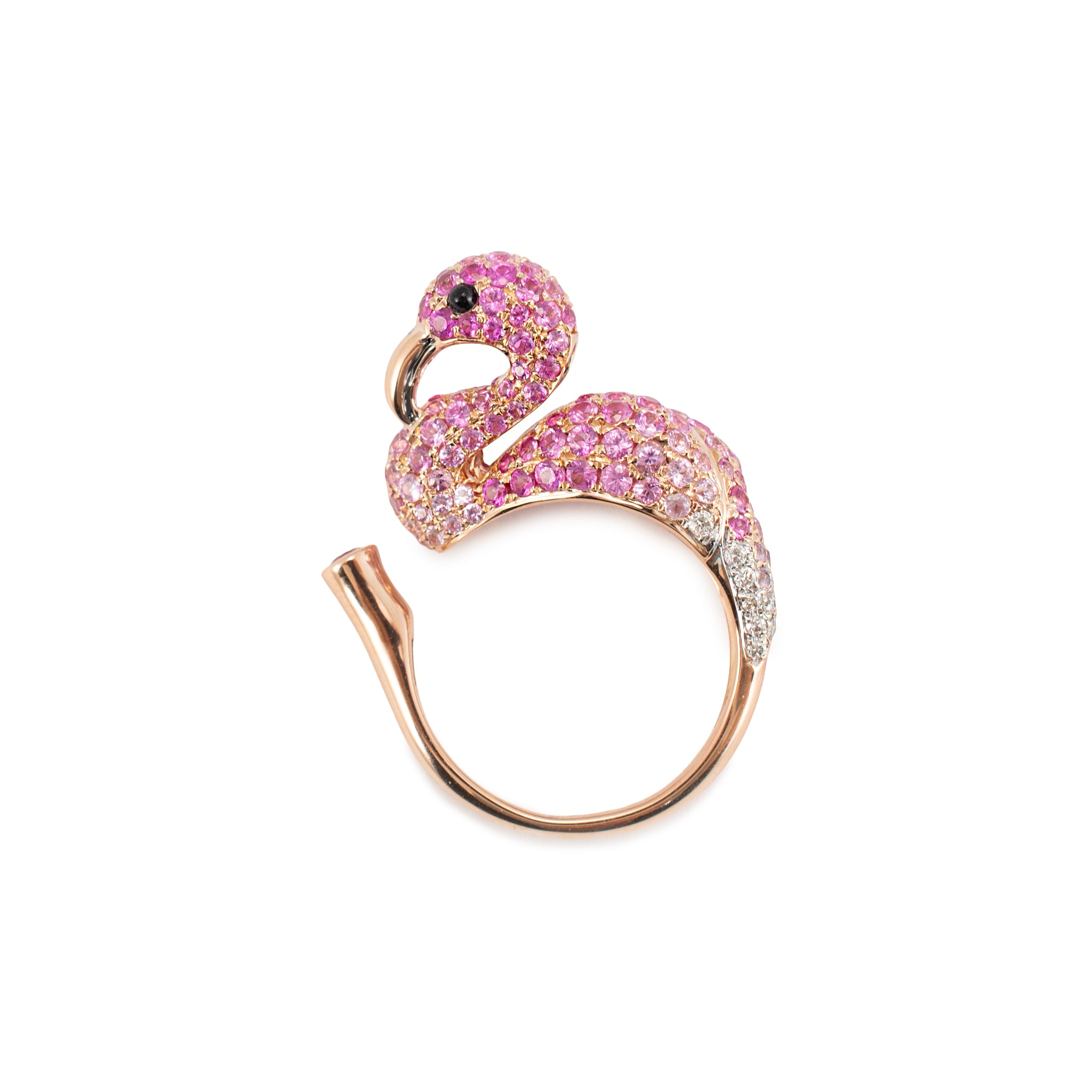 18K Rose Gold 3.16ct Ruby & 0.09ct Round Diamond Flamingo Bypass Cocktail Ring