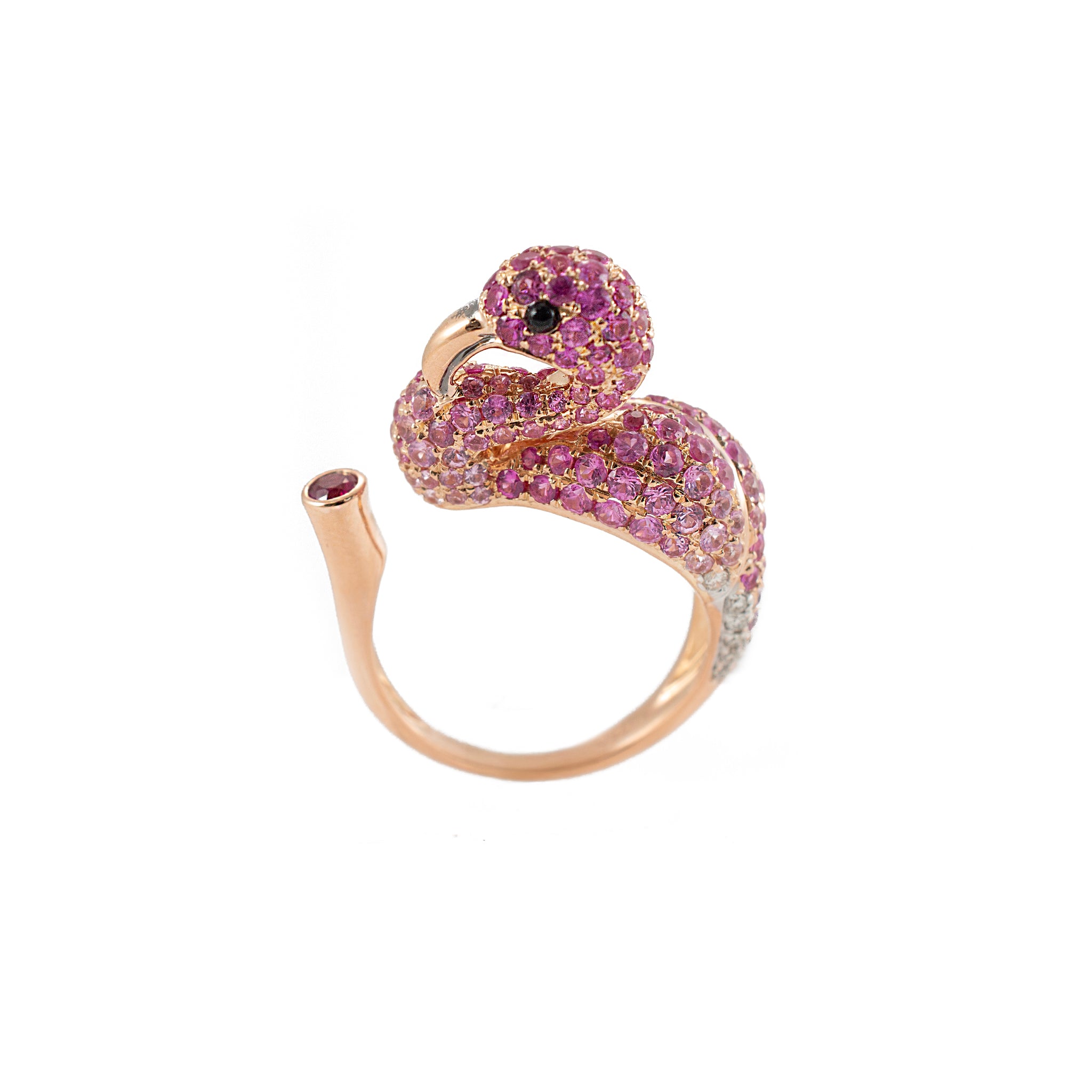 18K Rose Gold 3.16ct Ruby & 0.09ct Round Diamond Flamingo Bypass Cocktail Ring