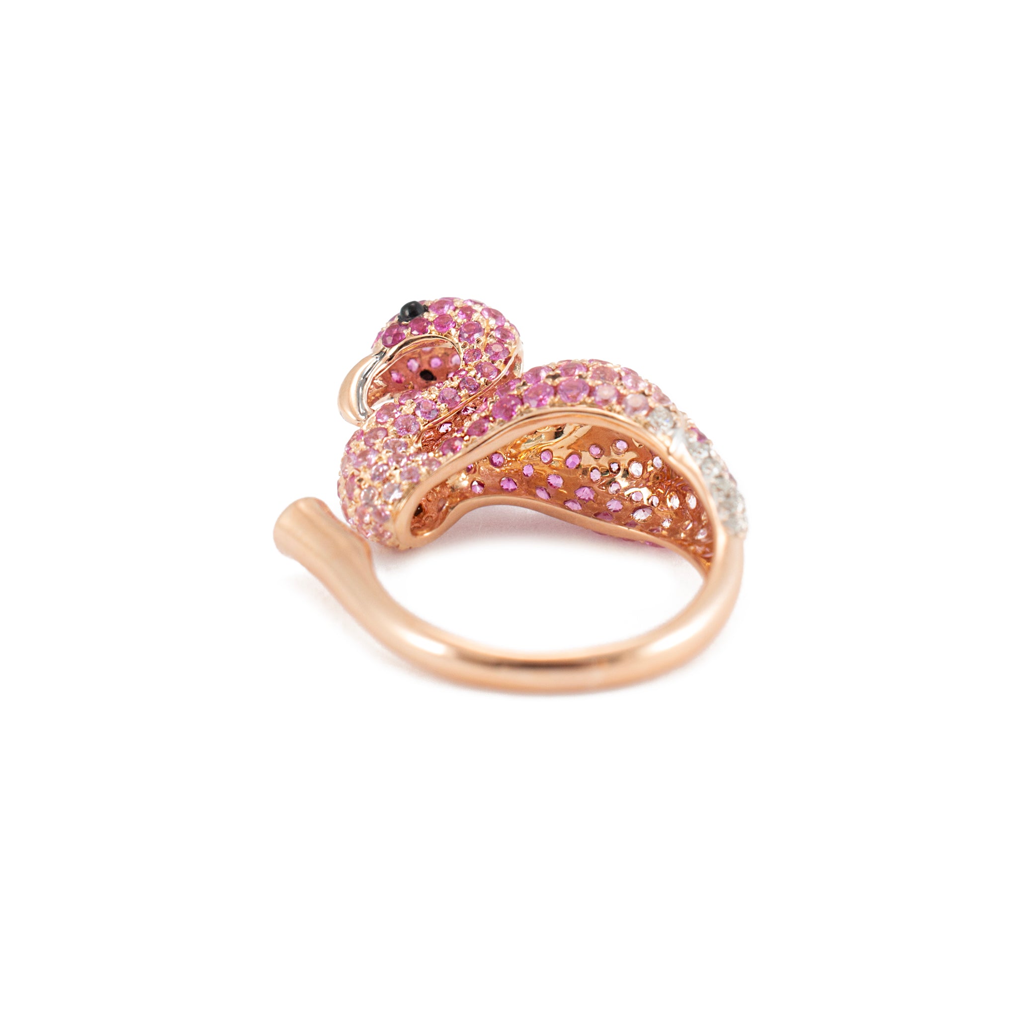 18K Rose Gold 3.16ct Ruby & 0.09ct Round Diamond Flamingo Bypass Cocktail Ring