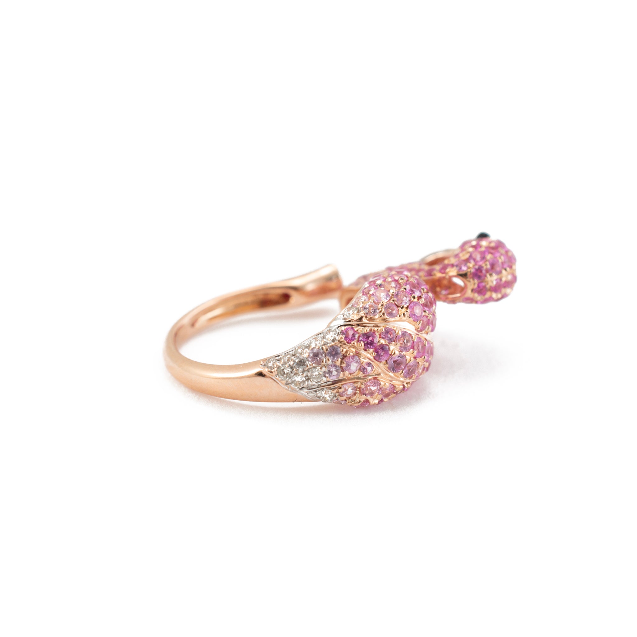 18K Rose Gold 3.16ct Ruby & 0.09ct Round Diamond Flamingo Bypass Cocktail Ring
