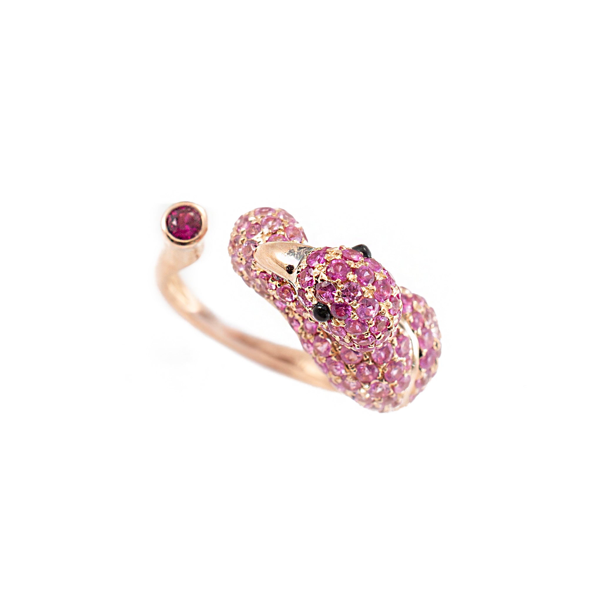 18K Rose Gold 3.16ct Ruby & 0.09ct Round Diamond Flamingo Bypass Cocktail Ring