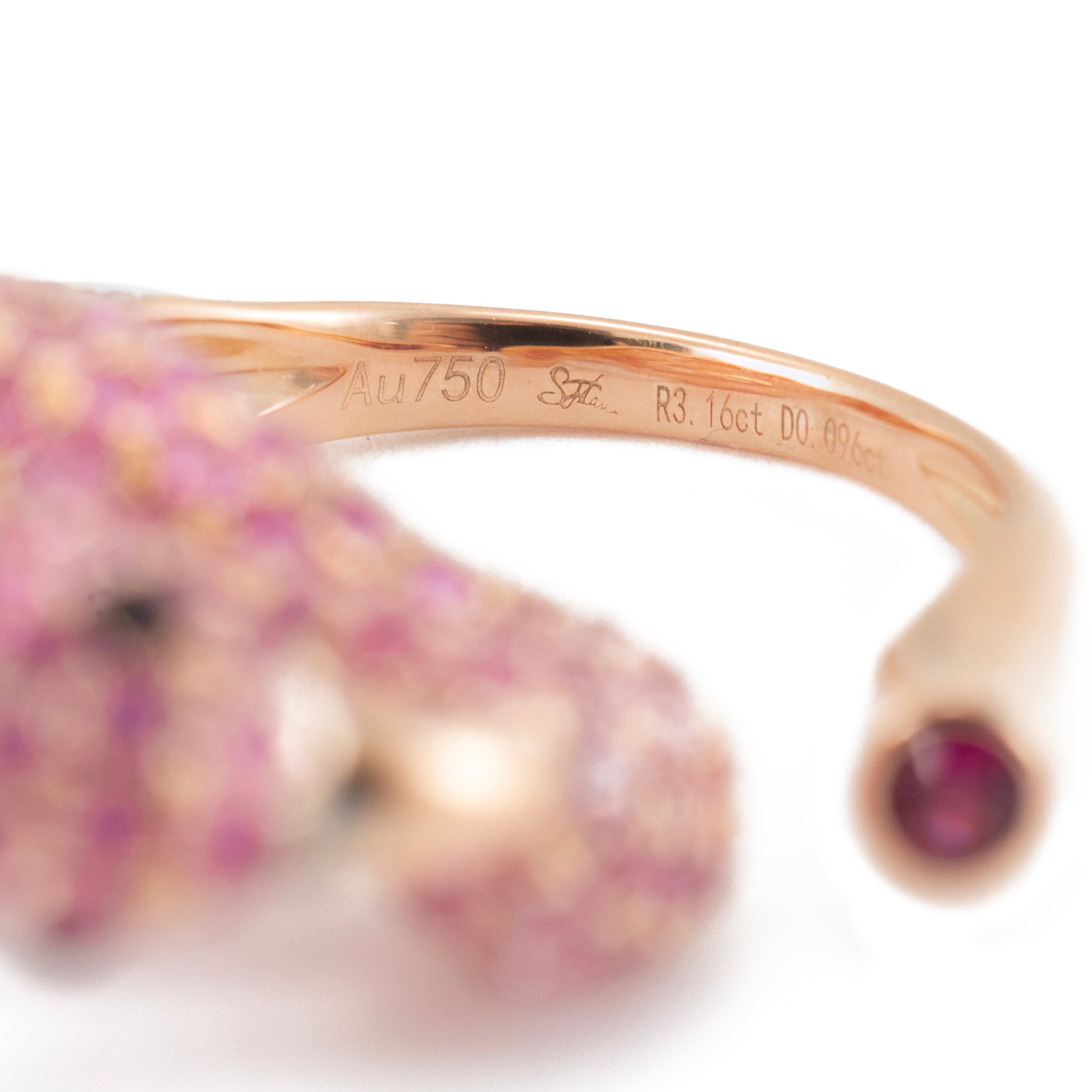 18K Rose Gold 3.16ct Ruby & 0.09ct Round Diamond Flamingo Bypass Cocktail Ring