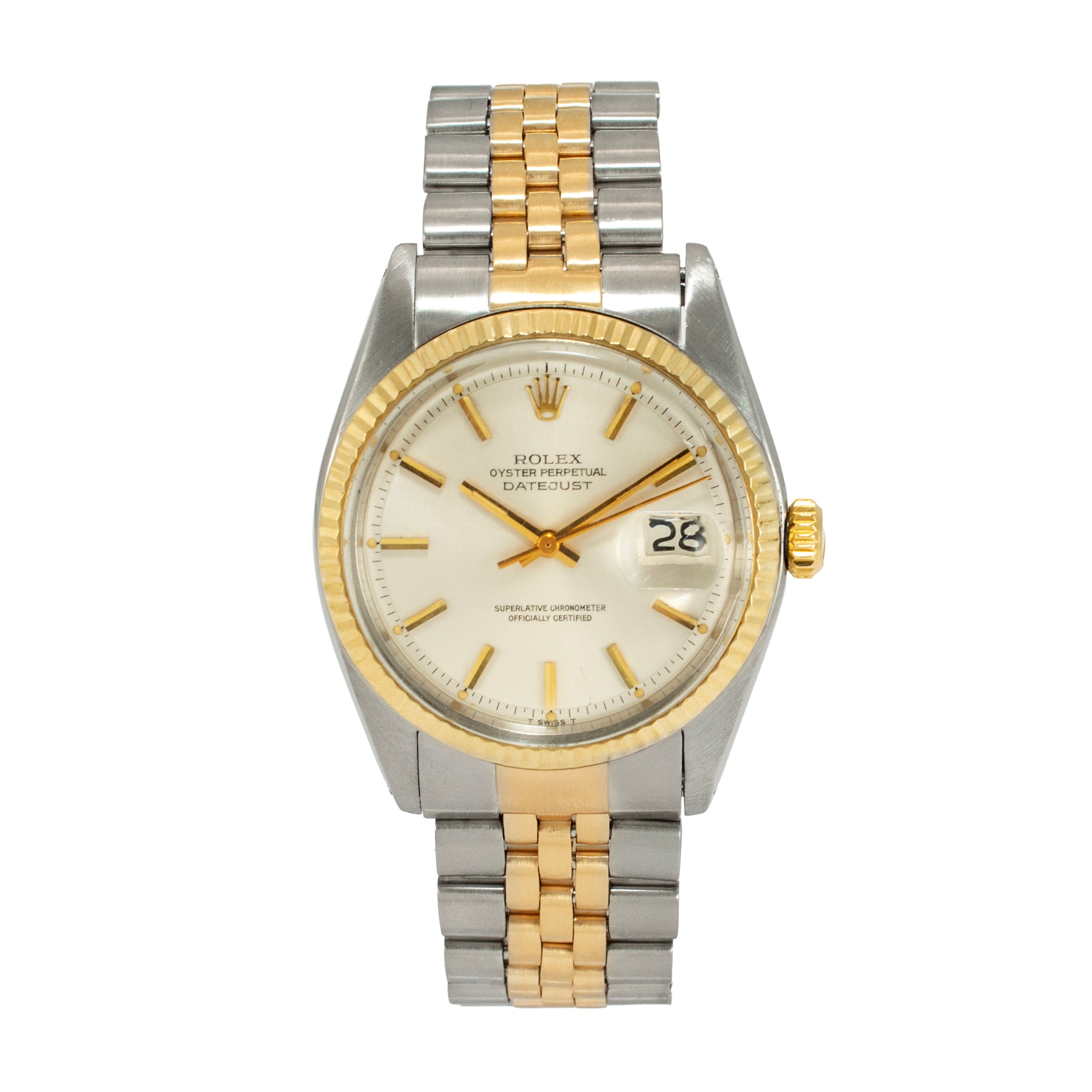 Rolex Datejust 36MM 1601 Silver Dial Fluted Jubilee Yellow Gold Steel Watch