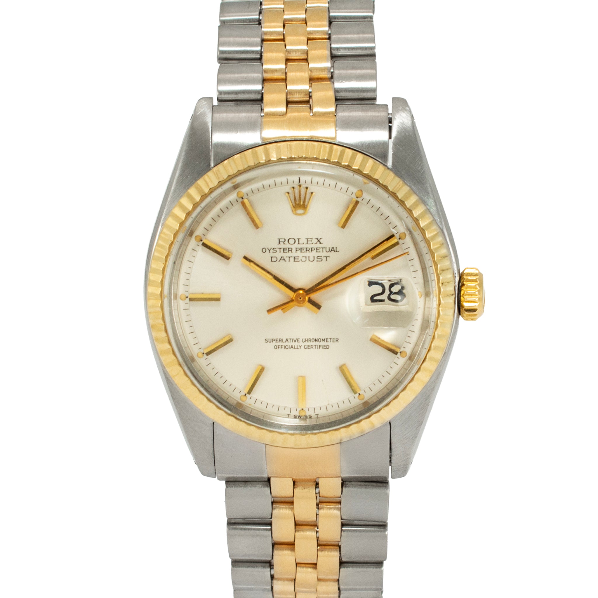 Rolex Datejust 36MM 1601 Silver Dial Fluted Jubilee Yellow Gold Steel Watch