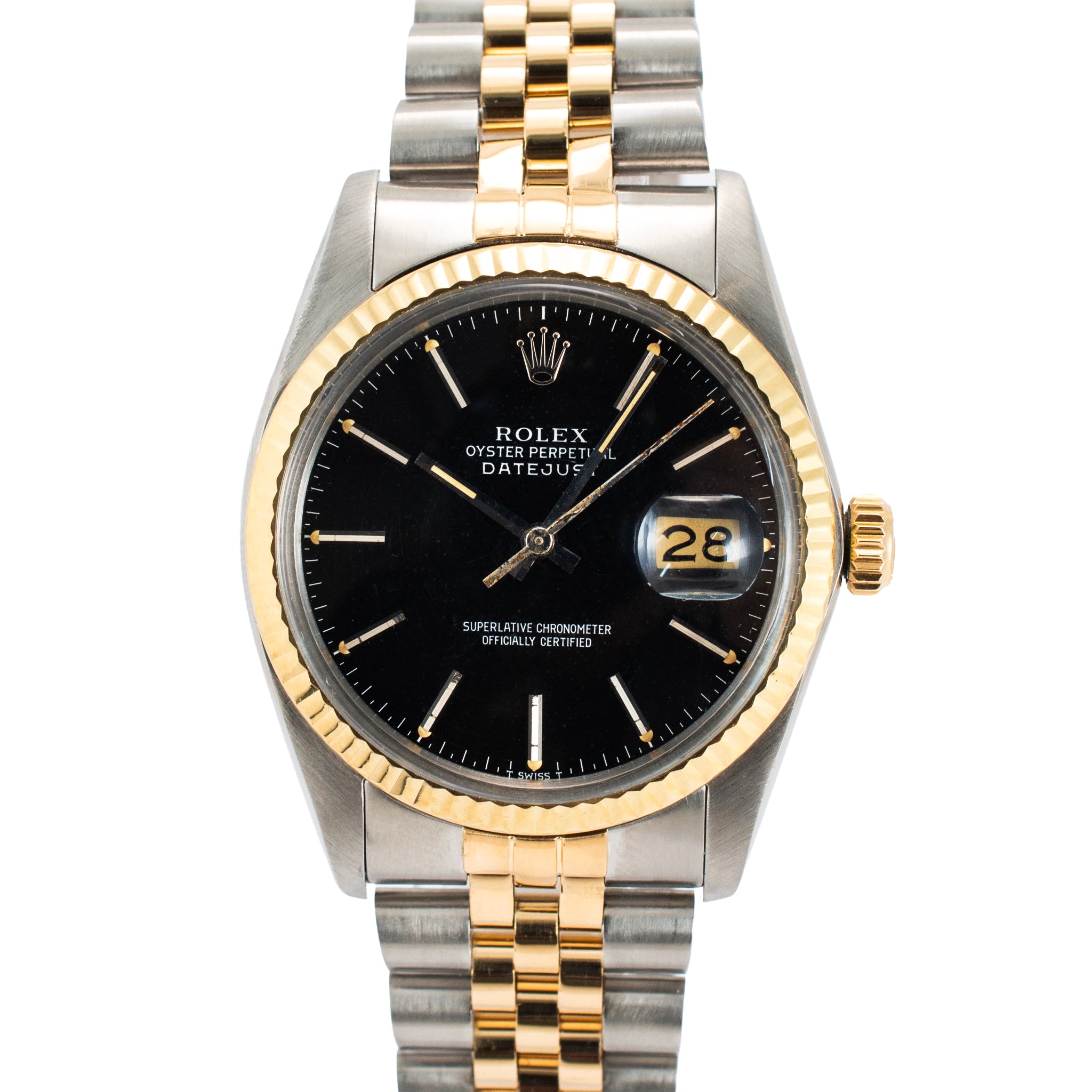 Rolex Datejust 36MM 16000 Black Dial Jubilee Fluted Gold Steel Watch