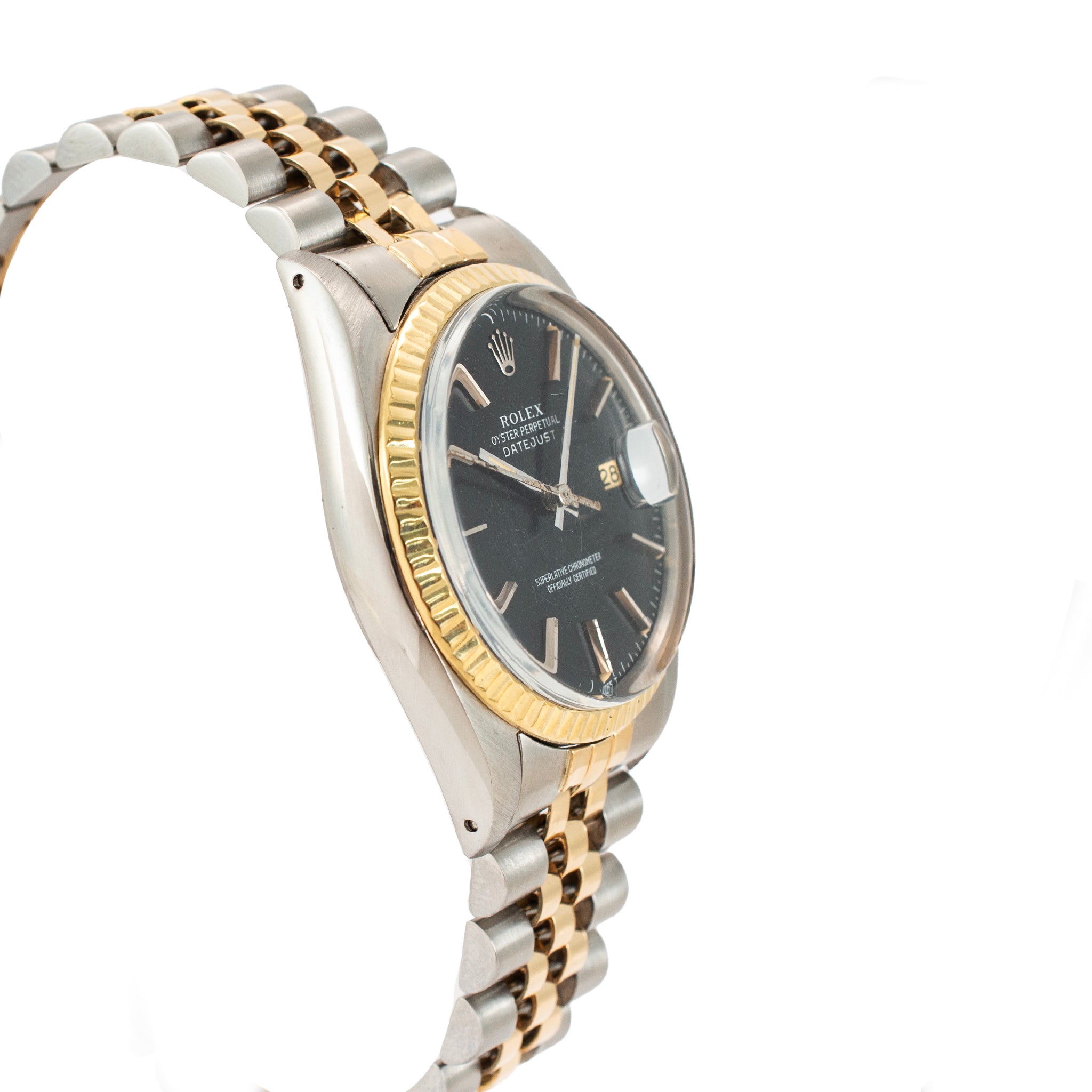 Rolex Datejust 36MM 16000 Black Dial Jubilee Fluted Gold Steel Watch