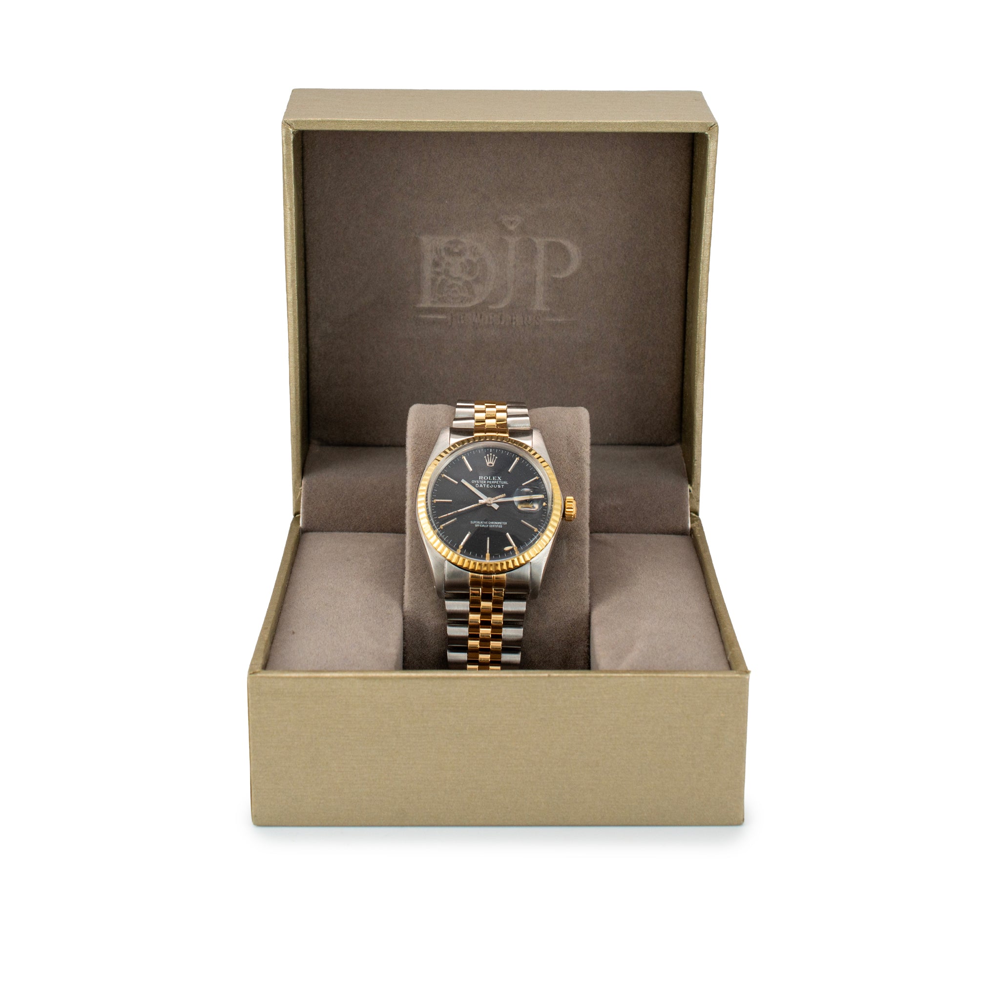 Rolex Datejust 36MM 16000 Black Dial Jubilee Fluted Gold Steel Watch