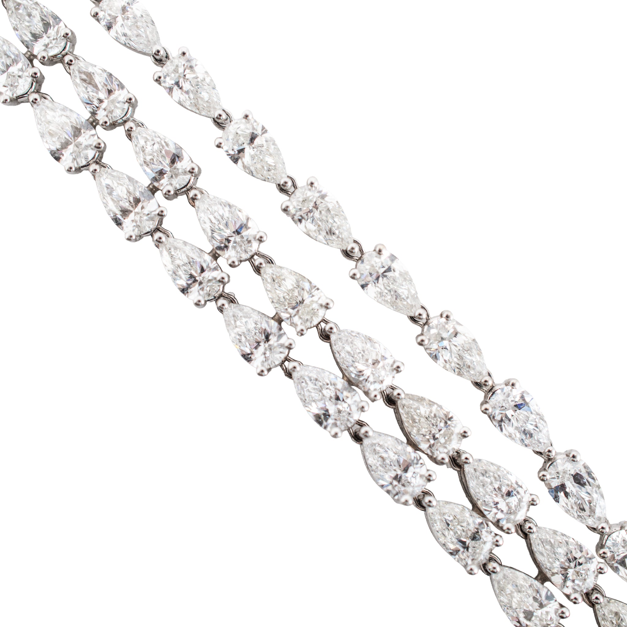 18K White Gold 28.56ct Pear Shape Diamond Tennis Graduated Lariat Necklace