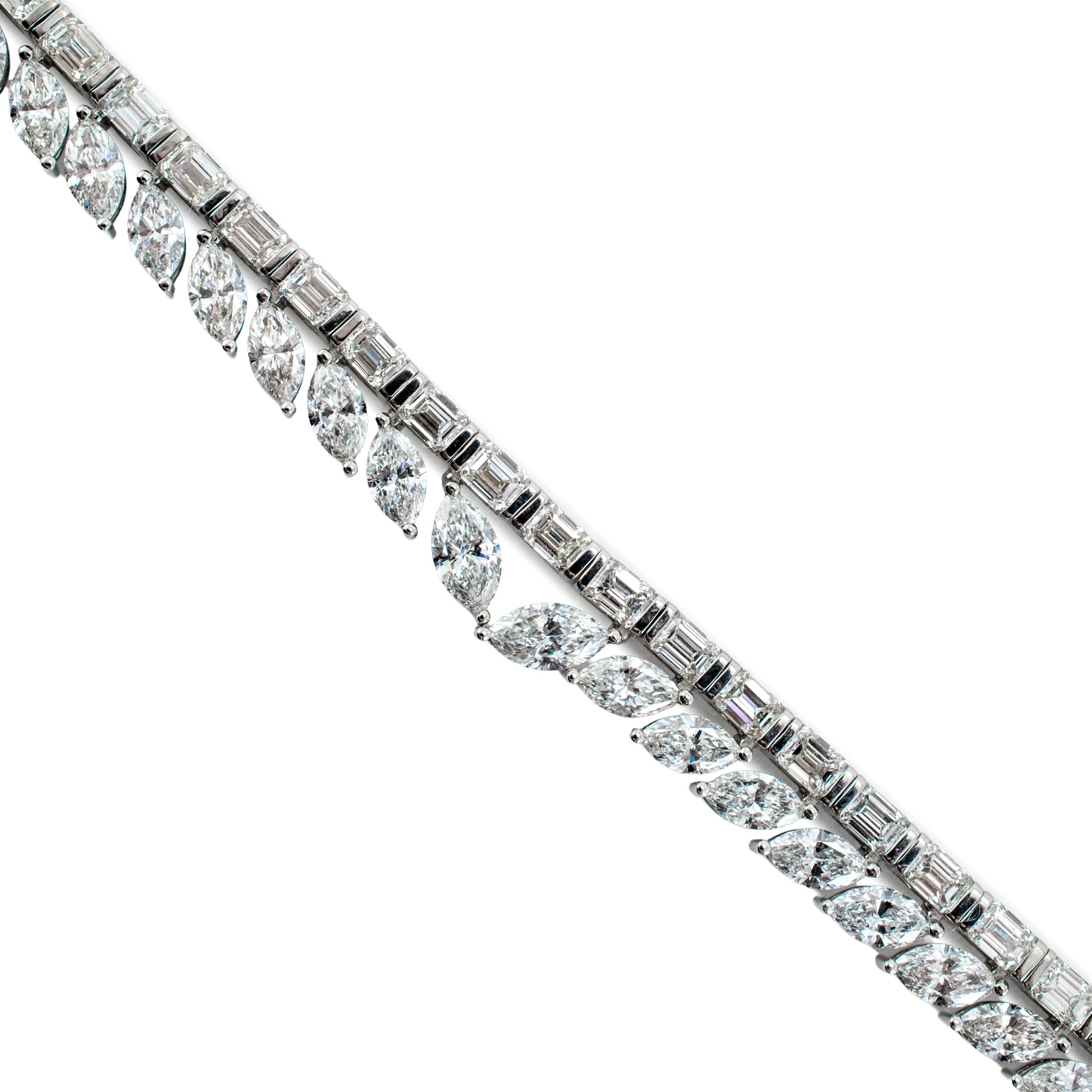 18K White Gold 23.68ct Baguette Marquee Tennis Graduated Red Carpet Necklace