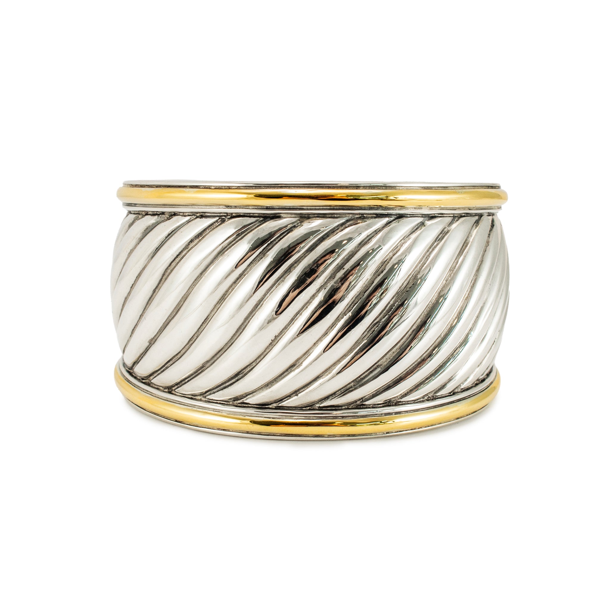 David Yurman 18K Yellow Gold Silver Two-Tone Sculpted Cable Cuff Bangl