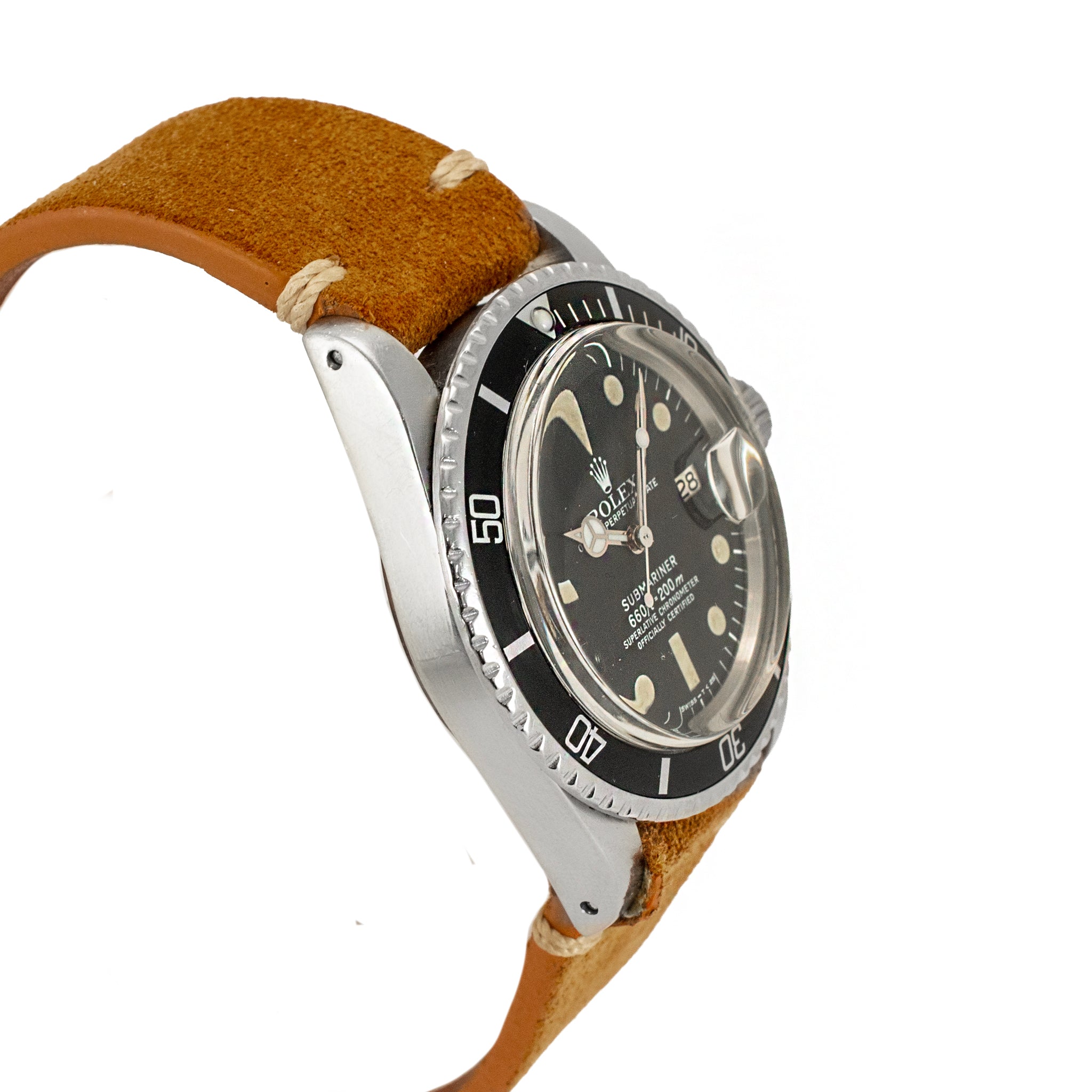 Vintage Rolex Submariner Date 40MM 1680 Brown Buttery Yellow Lume Steel Watch