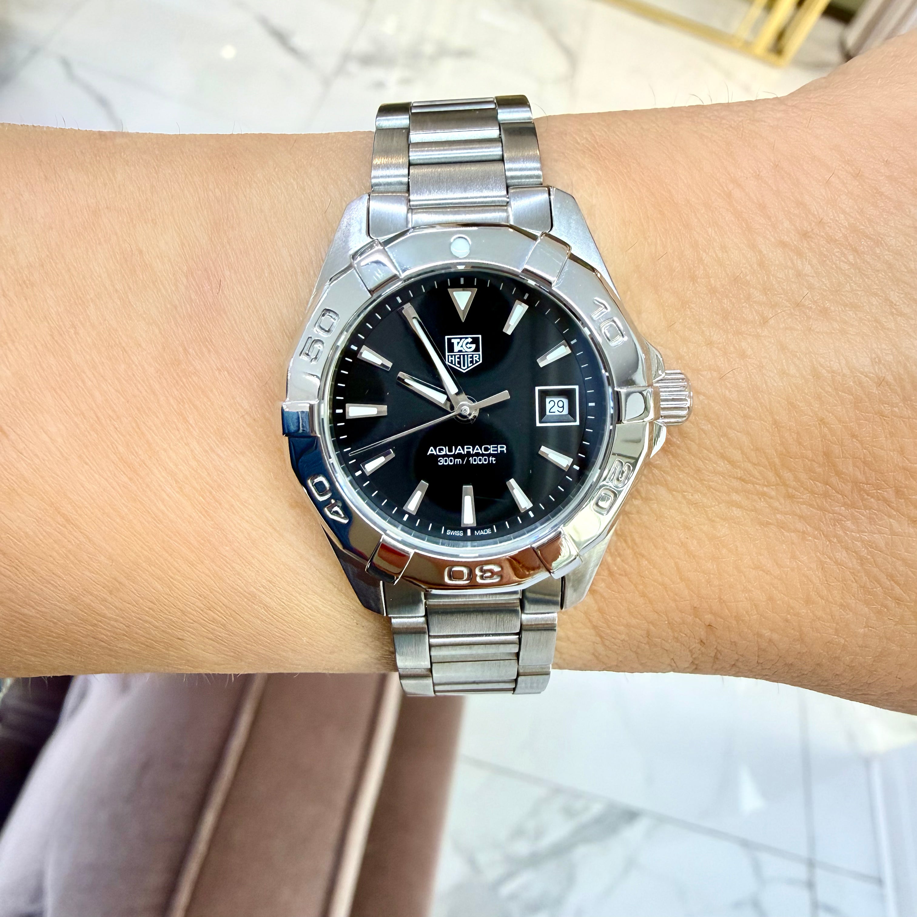 Ladies Tag Heuer Aquaracer 27MM way1410.ba0920 Black Dial Steel Quartz Watch