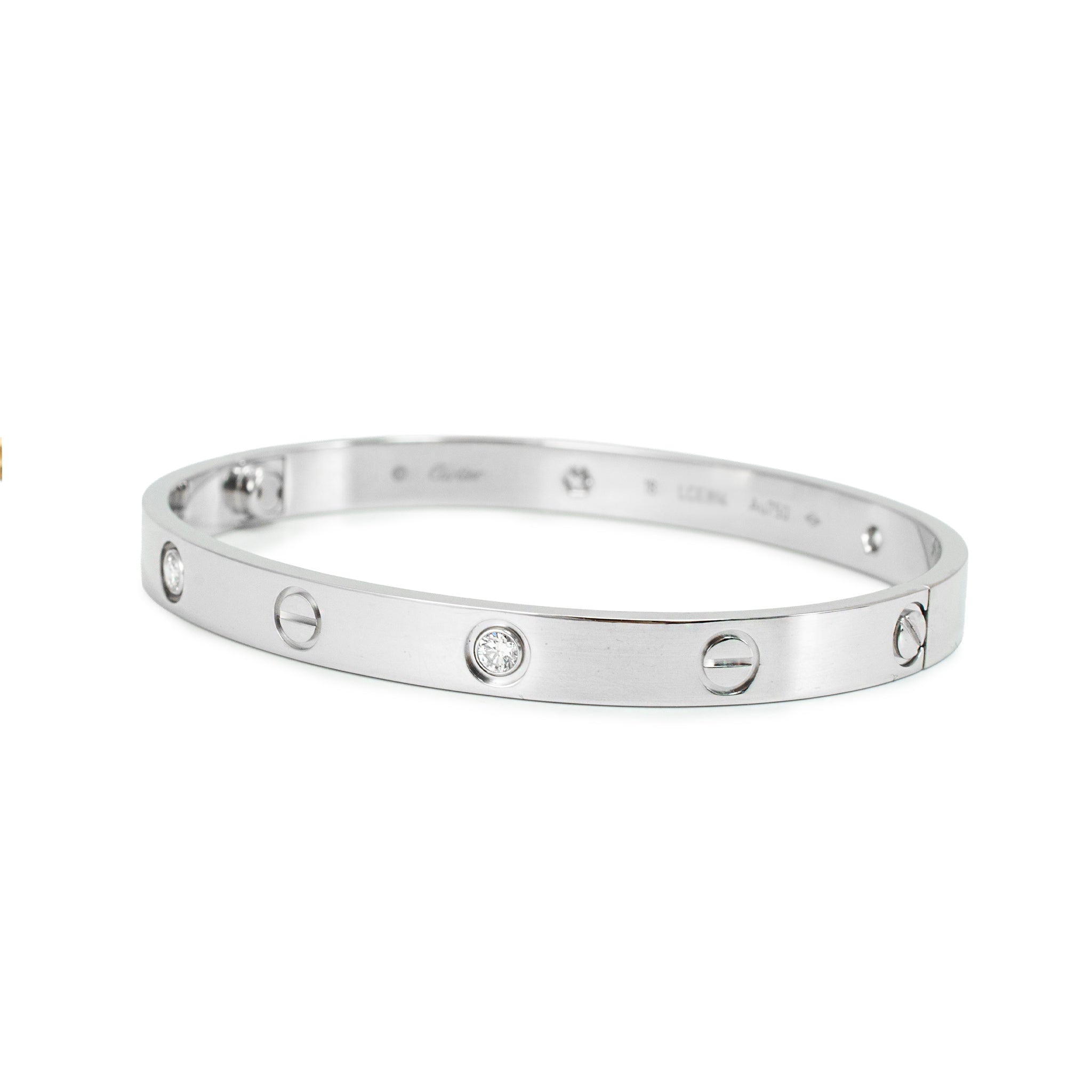 Cartier Love Classic Model 4 Diamonds 18K White Gold Iconic Bangle Bracelet