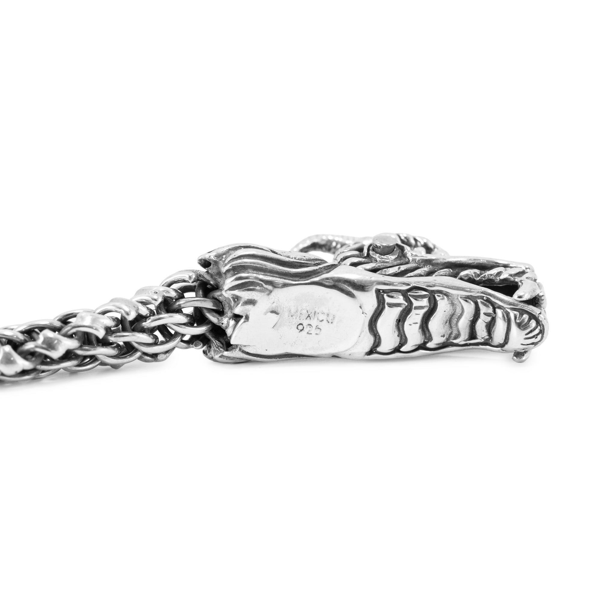 Men’s Vintage Double Dragon Head 925 Sterling Silver Wheat Link Bracelet
