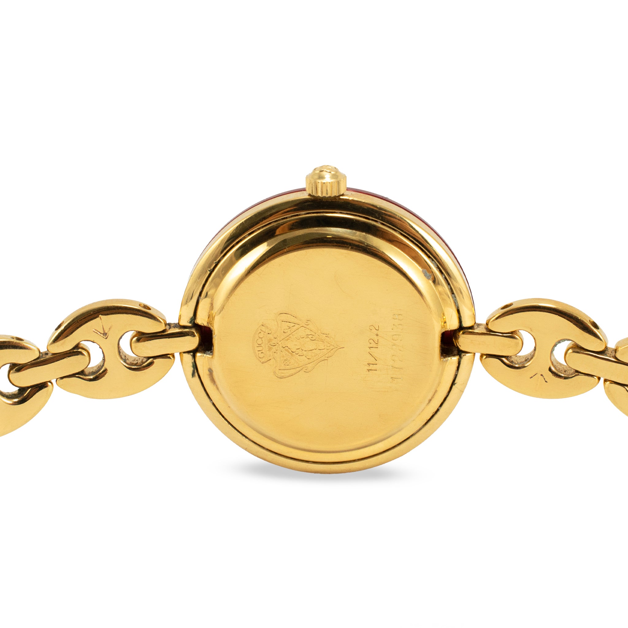 Ladies Gucci Cherry Red Bezel 26MM 11/12.2 Gold-Plated Gucci Puff Quartz Watch