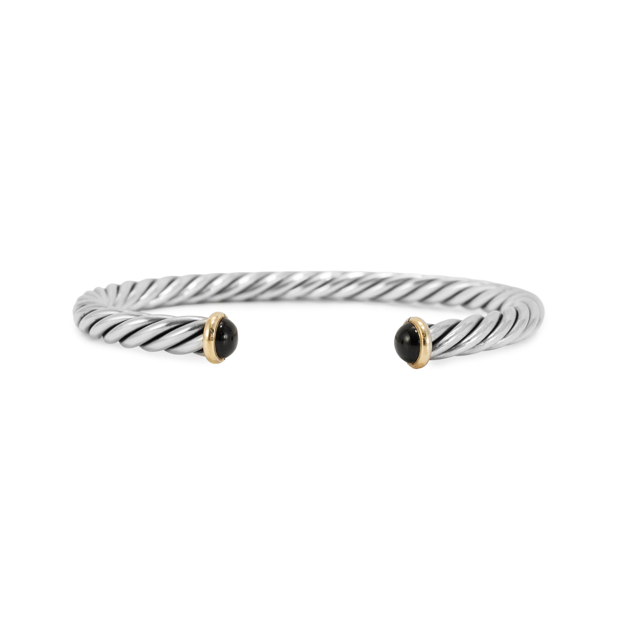 Men’s David Yurman 14K Gold & 925 Silver 6MM Onyx Cable Cuff Bangle Bracelet