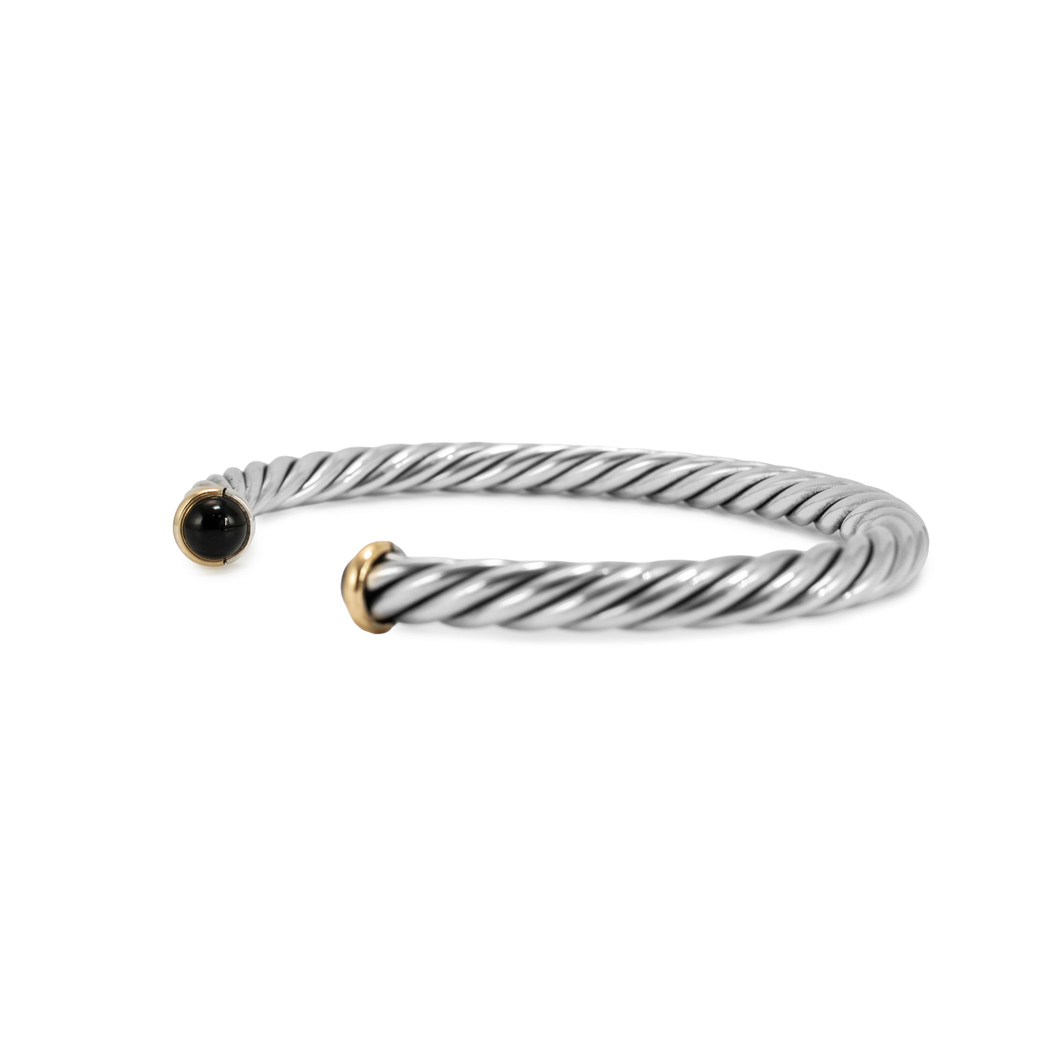 Men’s David Yurman 14K Gold & 925 Silver 6MM Onyx Cable Cuff Bangle Bracelet