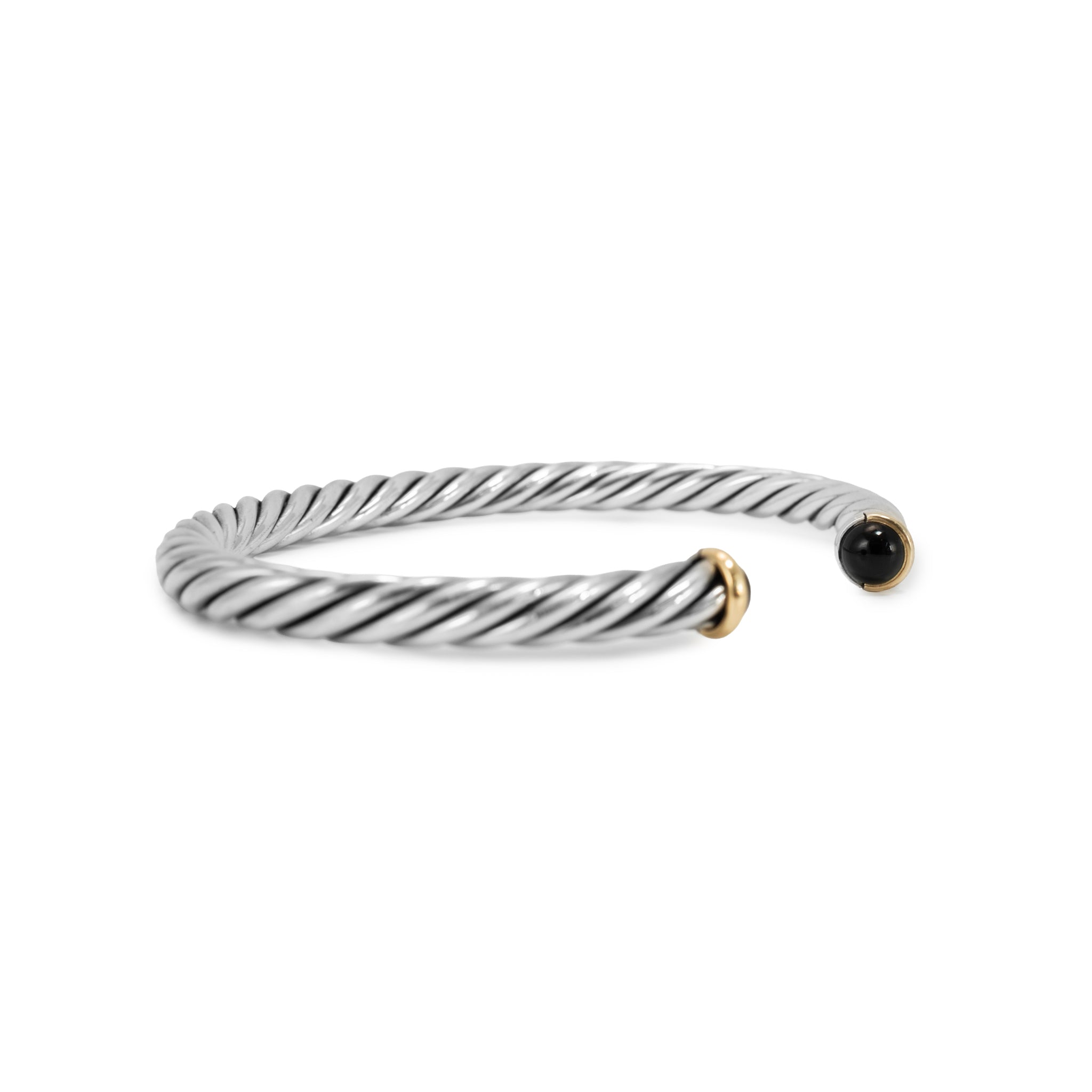 Men's David Yurman 14K Gold & 925 Silver 6MM Onyx Cable Cuff Bangle Br