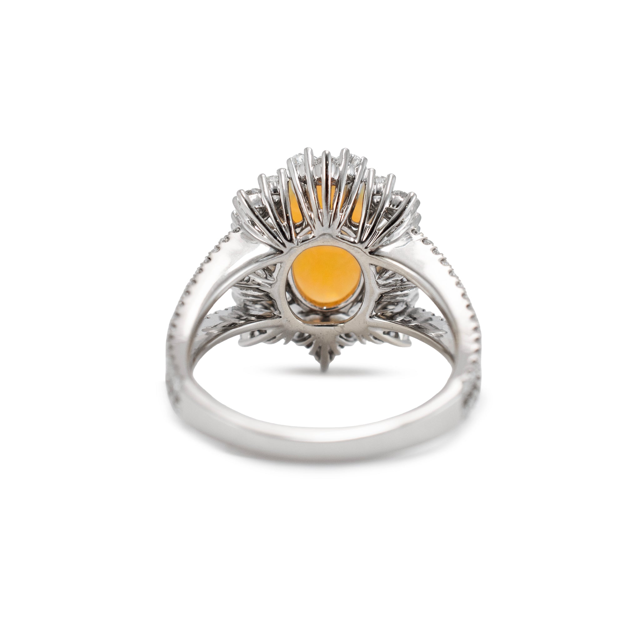 18K White Gold 4.18ct Fire Opal Halo Pear Shape & Round Diamond Cocktail Ring