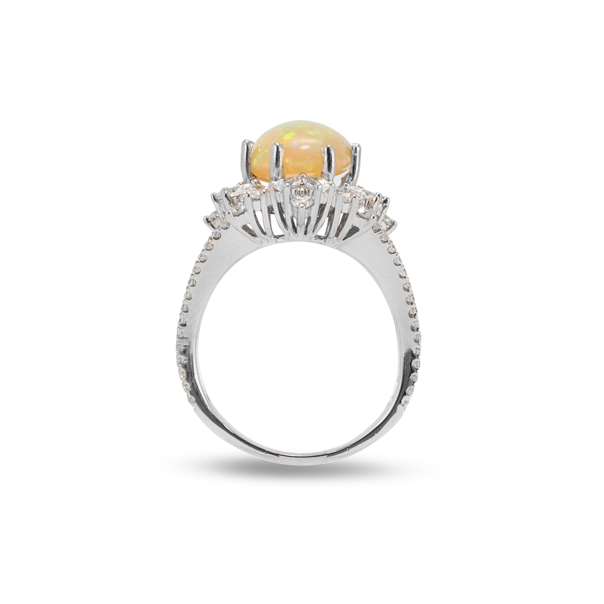 18K White Gold 4.18ct Fire Opal Halo Pear Shape & Round Diamond Cocktail Ring