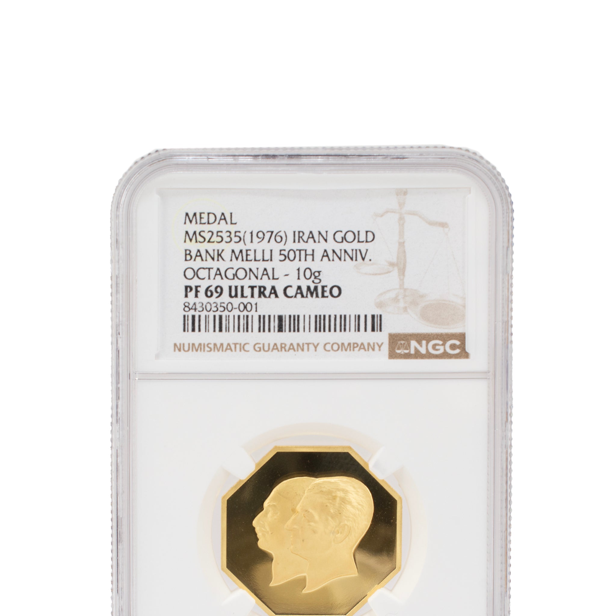 1976 Iran Ngc PF69 Ultra Cameo Gold Octagonal 50th Anniversary Bullion Medal