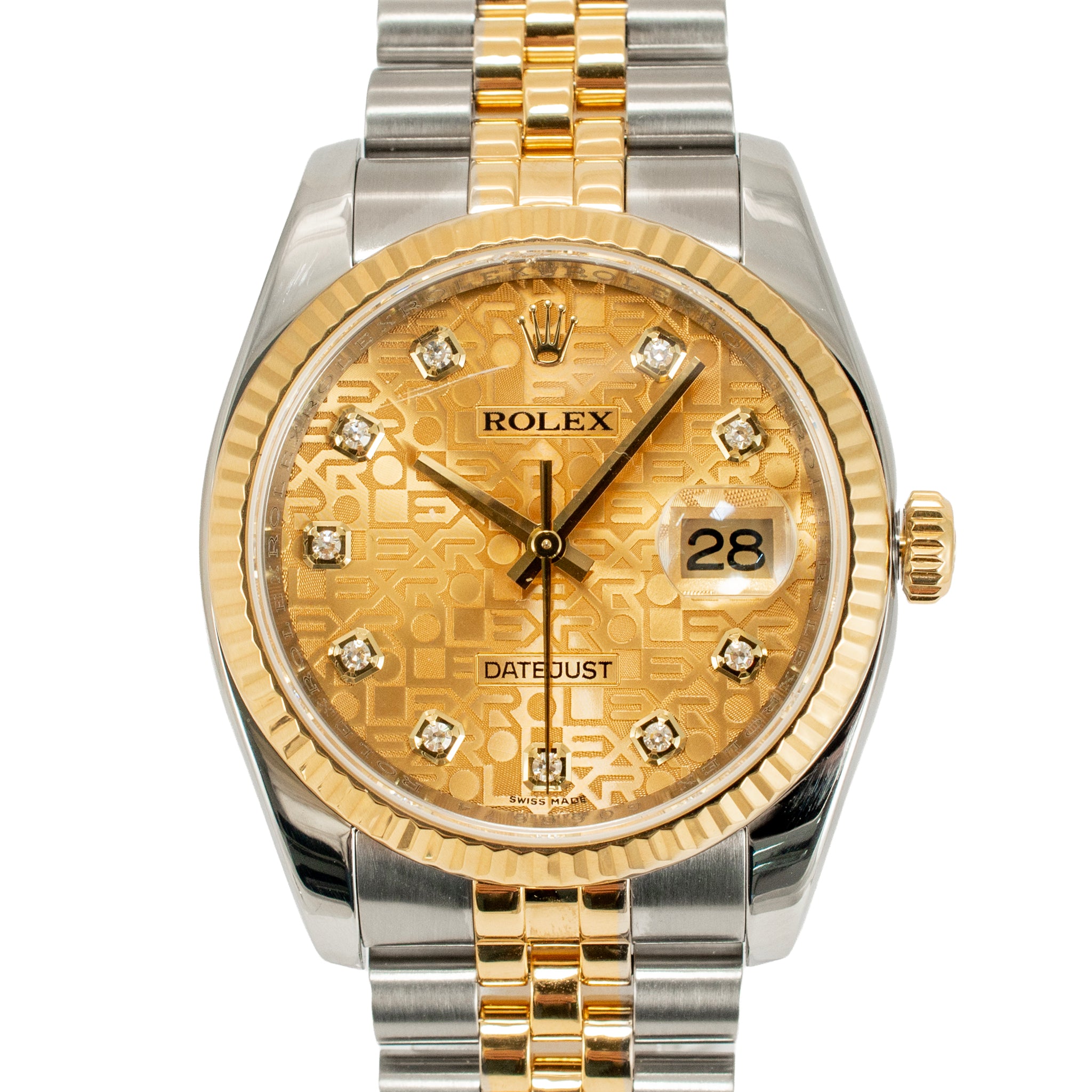 Ladies Rolex Datejust 36MM 116233 Jubilee Diamond Dial Fluted Gold Steel Watch