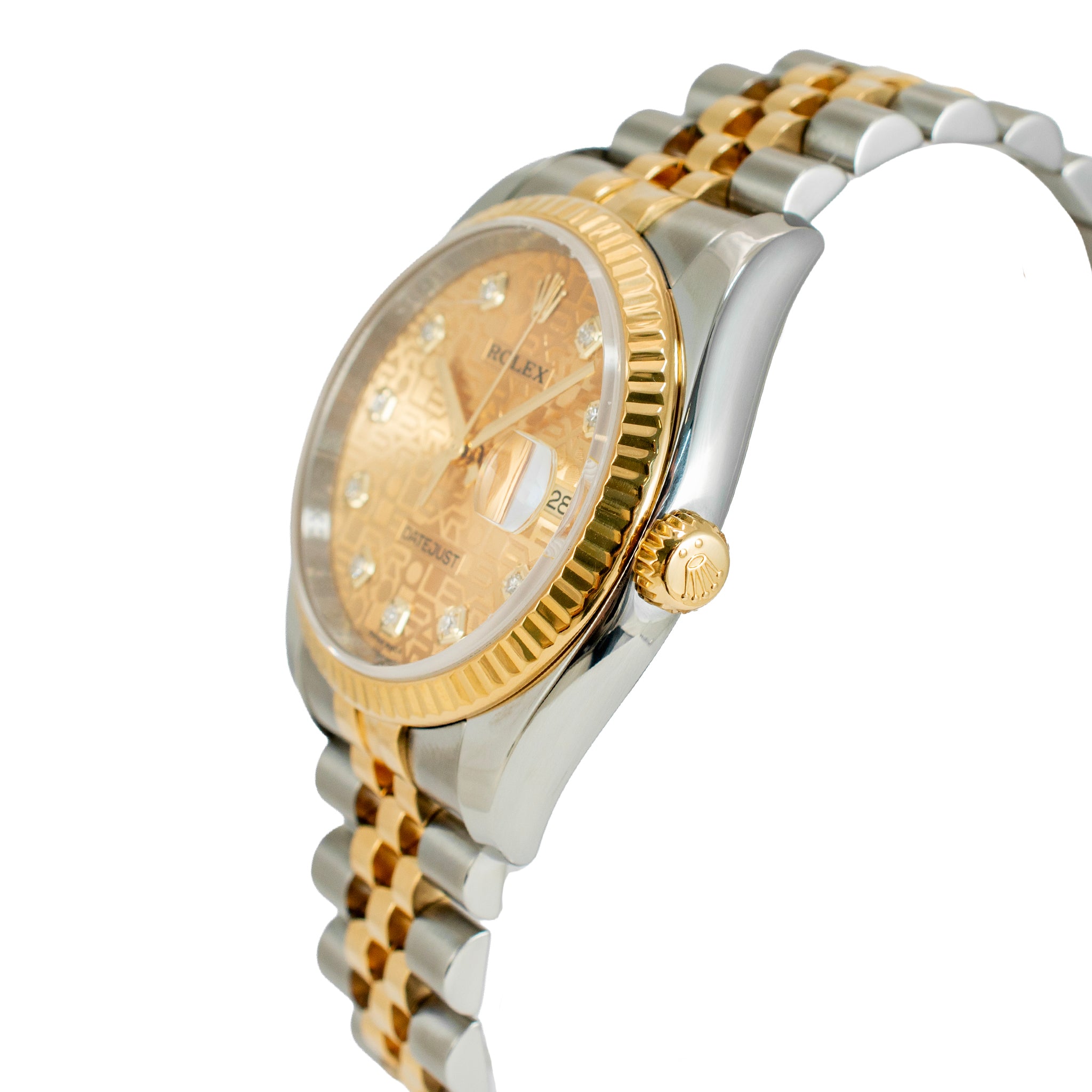 Ladies Rolex Datejust 36MM 116233 Jubilee Diamond Dial Fluted Gold Steel Watch