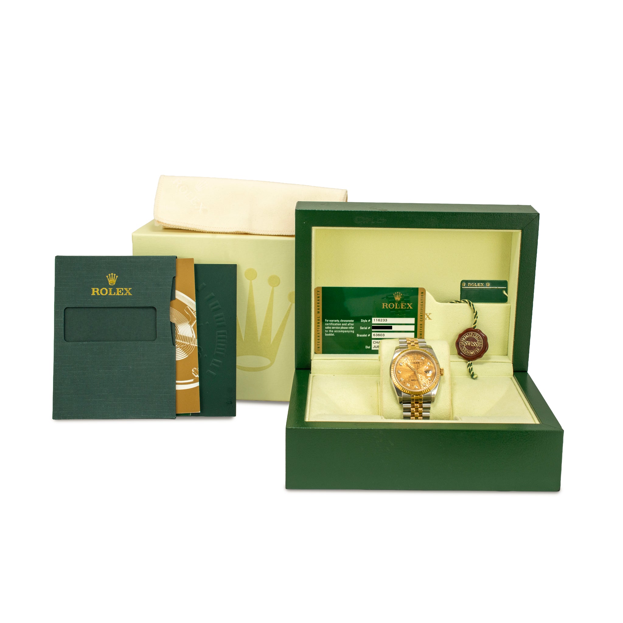 Ladies Rolex Datejust 36MM 116233 Jubilee Diamond Dial Fluted Gold Steel Watch