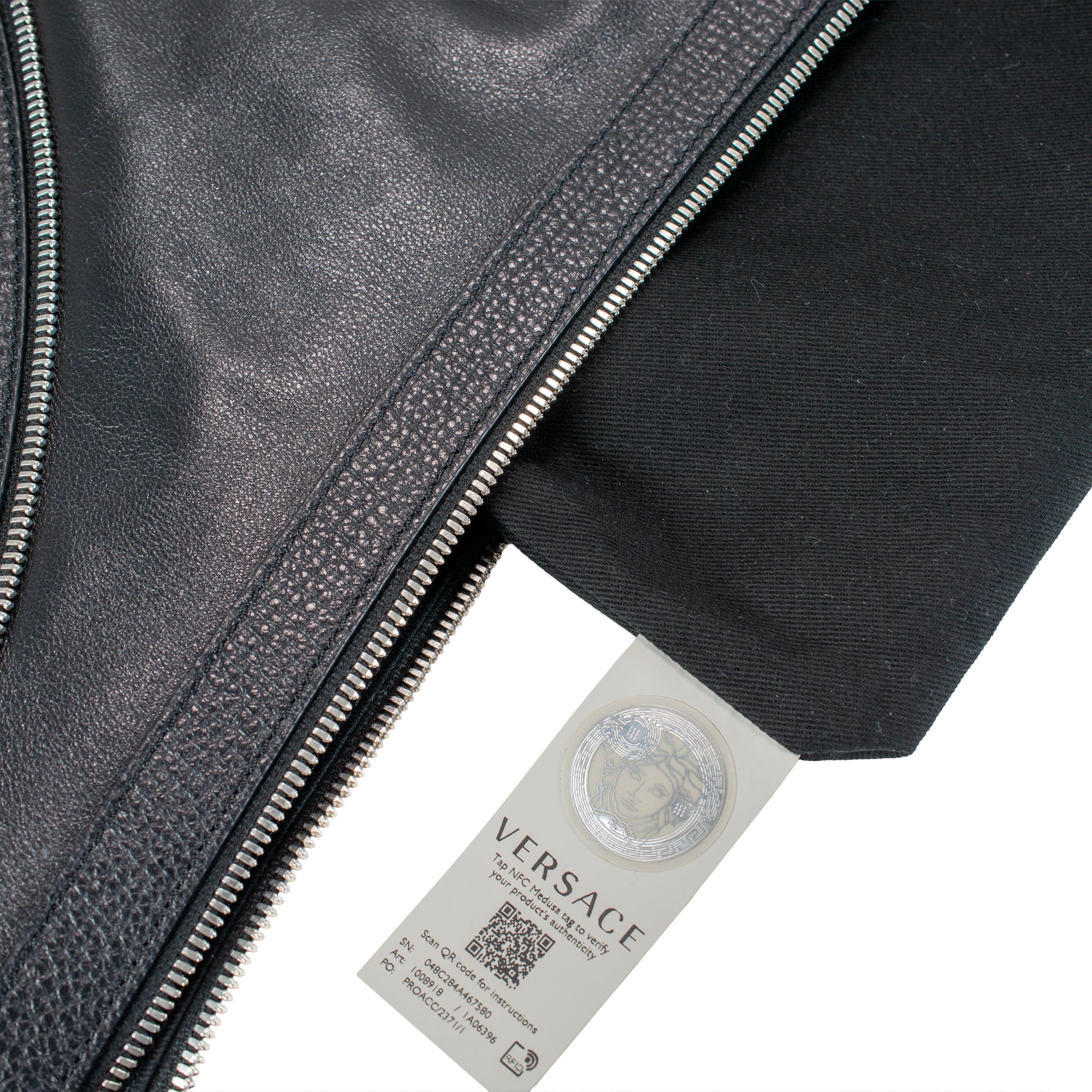 Versace Repeat Large Hobo Black Leather Silver Hardware Shoulder Bag