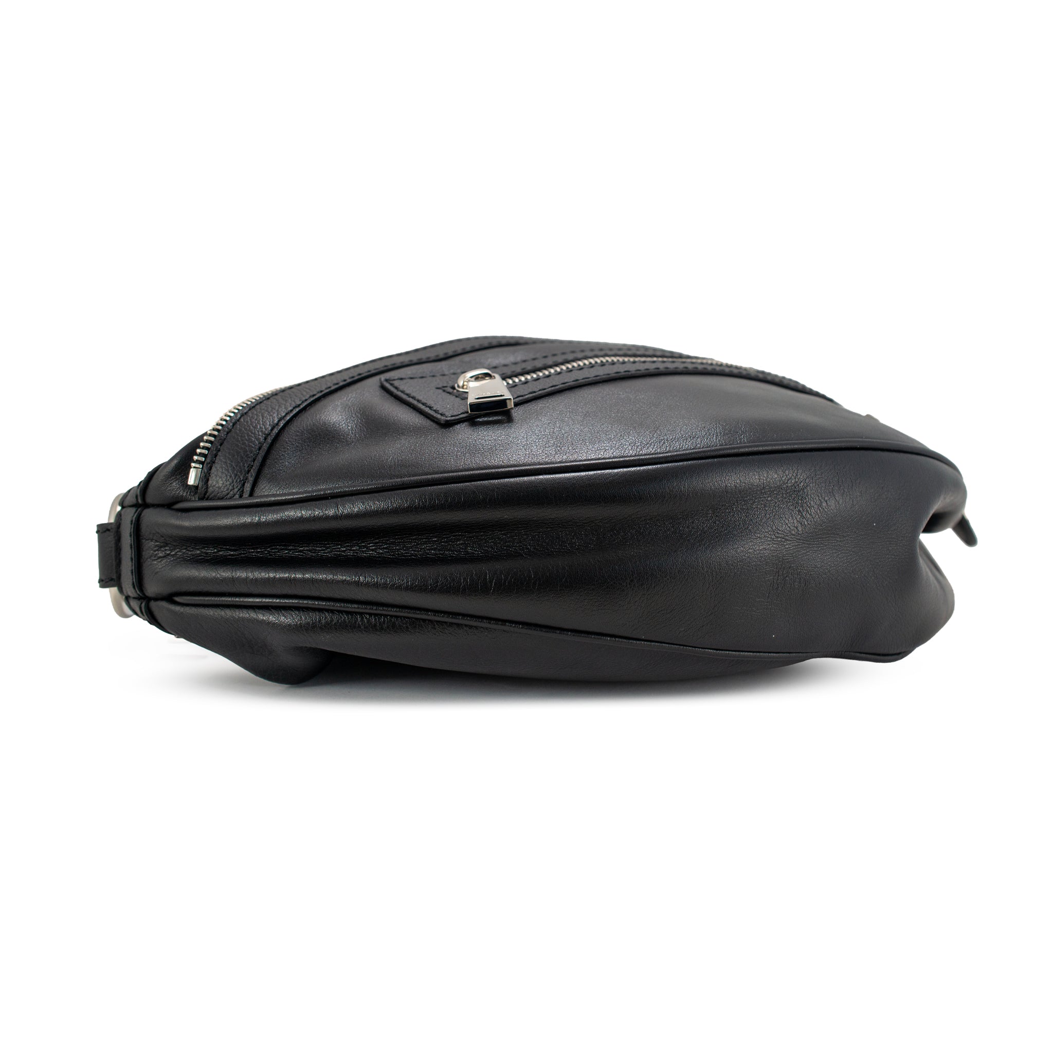 Versace Repeat Hobo Medium Black Leather Silver Hardware Shoulder Bag