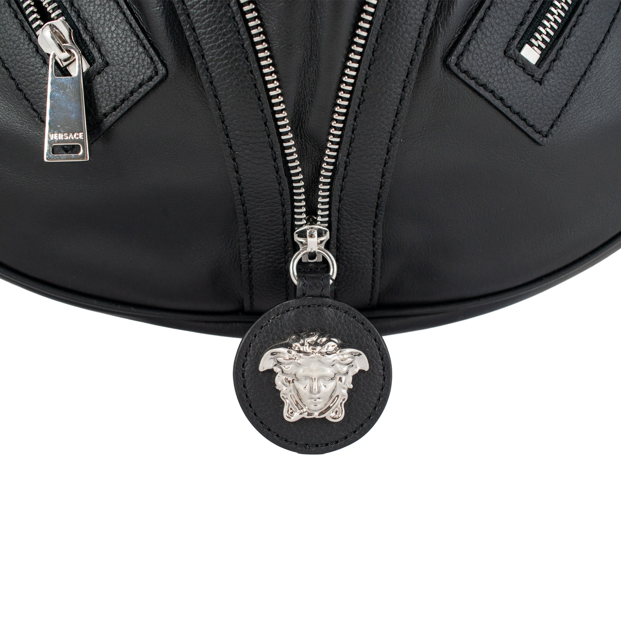 Versace Repeat Hobo Medium Black Leather Silver Hardware Shoulder Bag