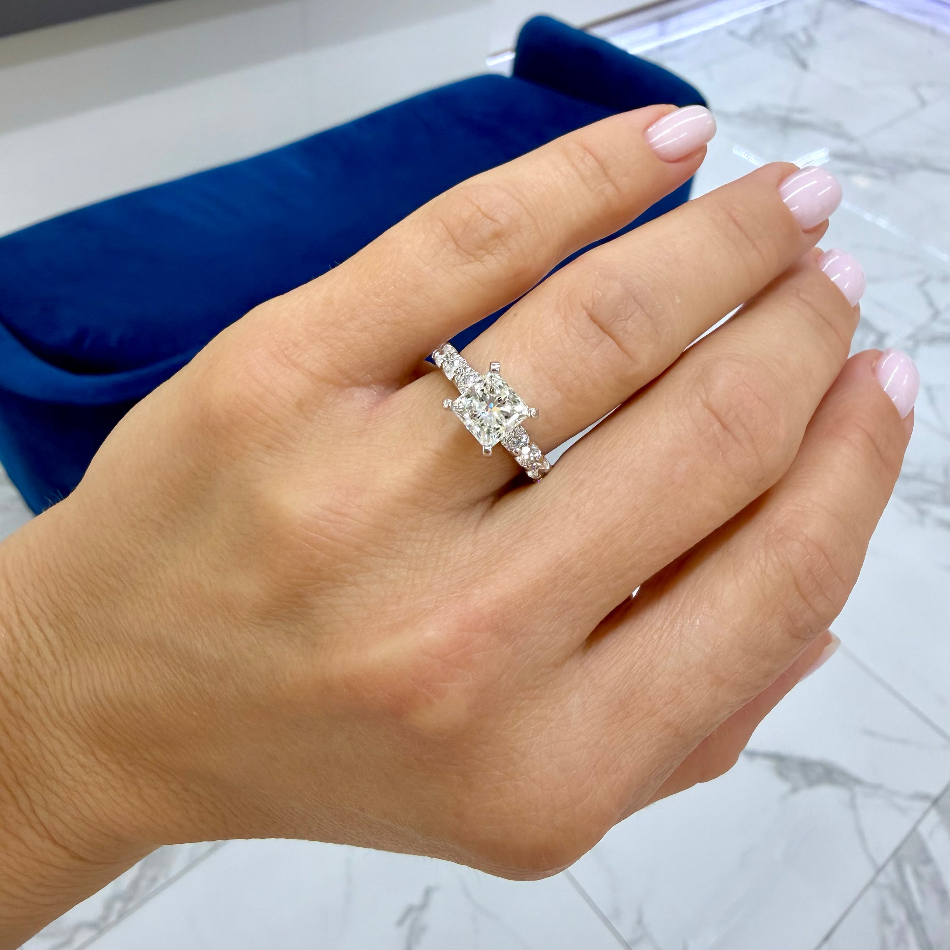 Platinum 18K White Gold Igi 1.58ct Princess Lab Grown Diamond Engagement Ring