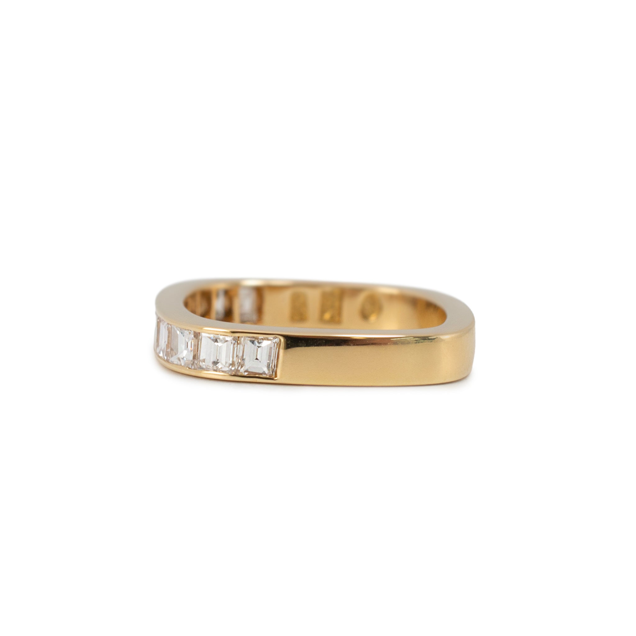 Vintage Swiss 18K Yellow Gold 1.12ct Square Cut Baguettes Diamonds Band Ring