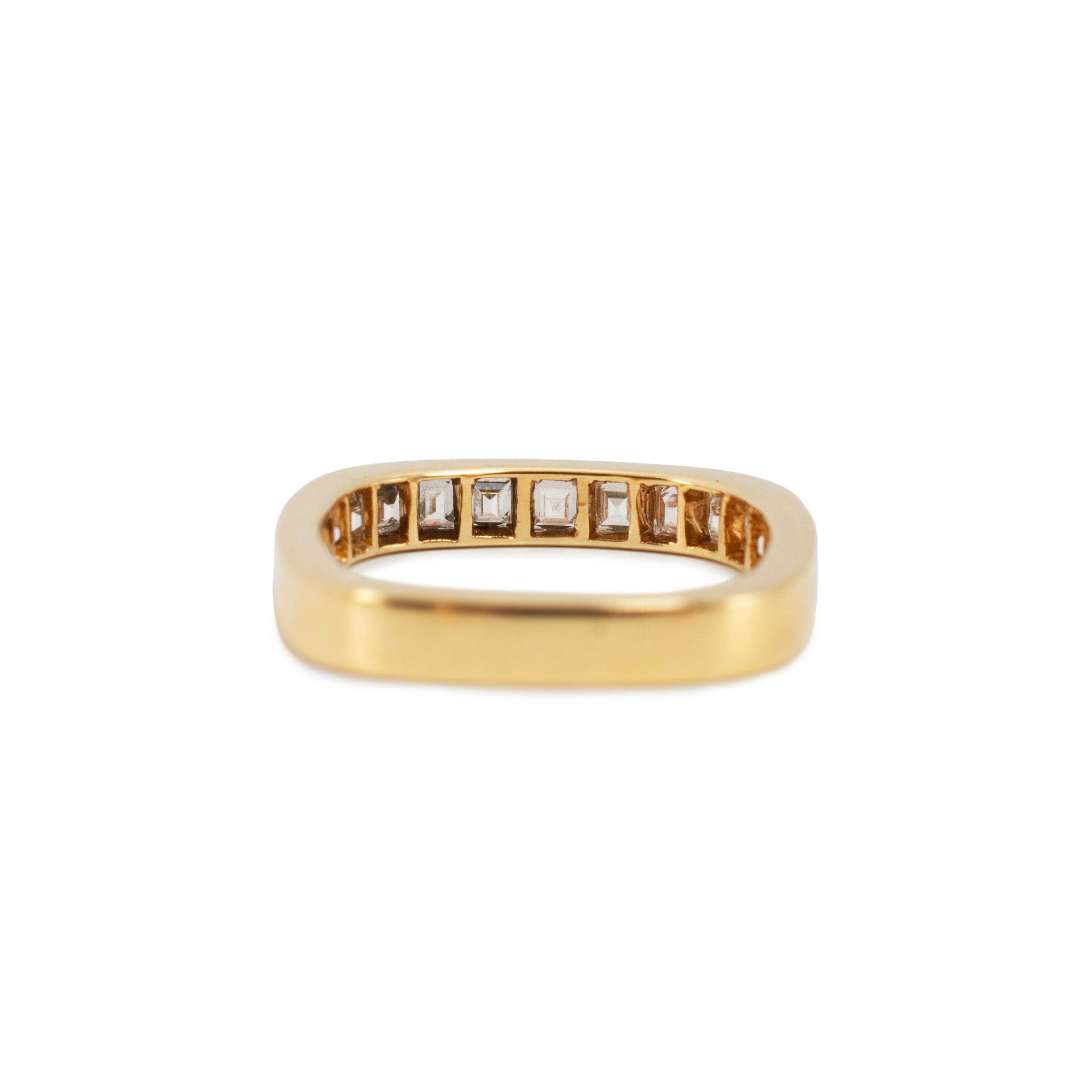 Vintage Swiss 18K Yellow Gold 1.12ct Square Cut Baguettes Diamonds Band Ring